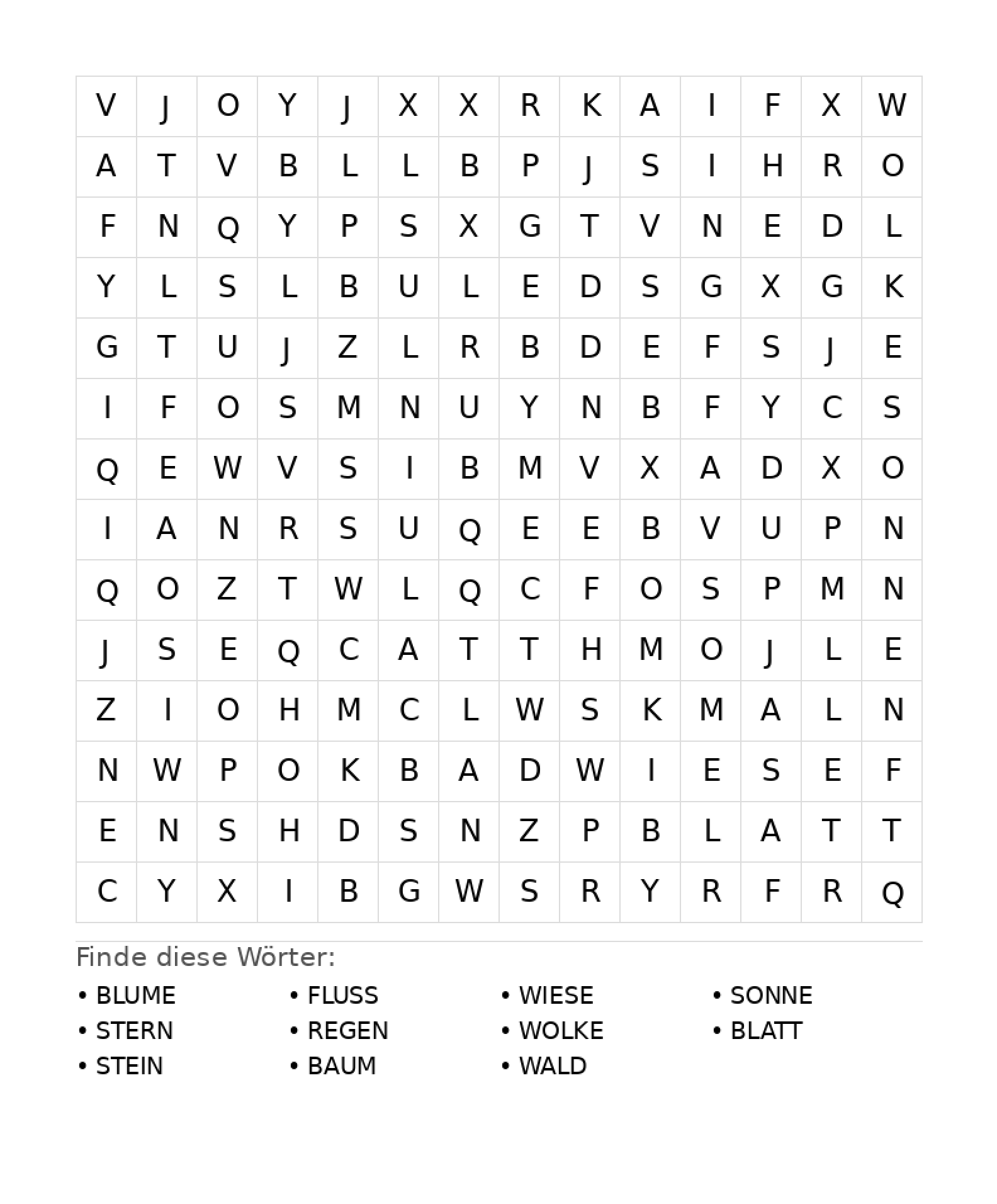 Wortsuchrätsel Wortsuchrätsel: Natur für Teenager aus der Kategorie Wortsuchrätsel - kostenlos ausdrucken