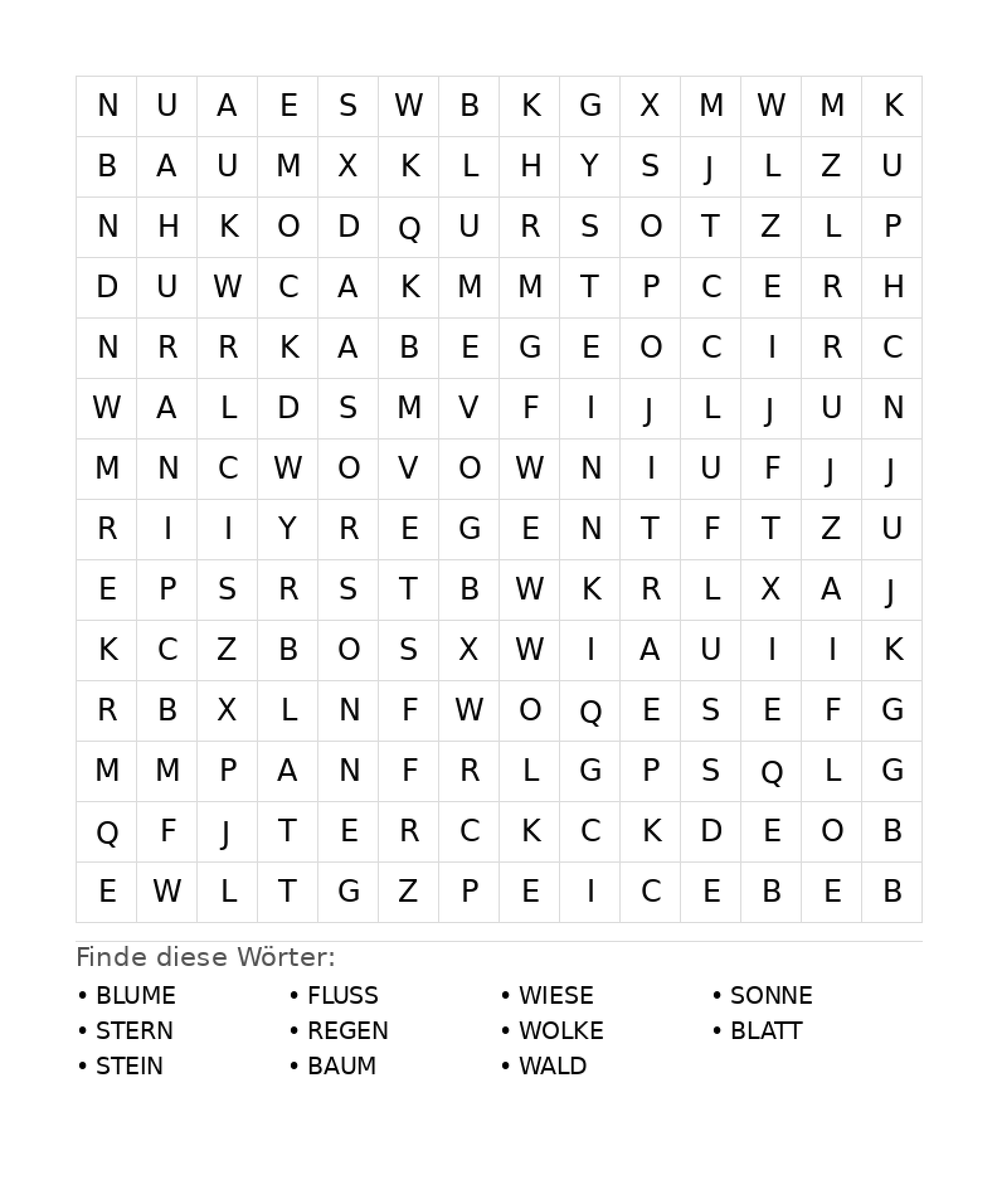 Wortsuchrätsel Wortsuchrätsel: Natur für Teenager aus der Kategorie Wortsuchrätsel - kostenlos ausdrucken