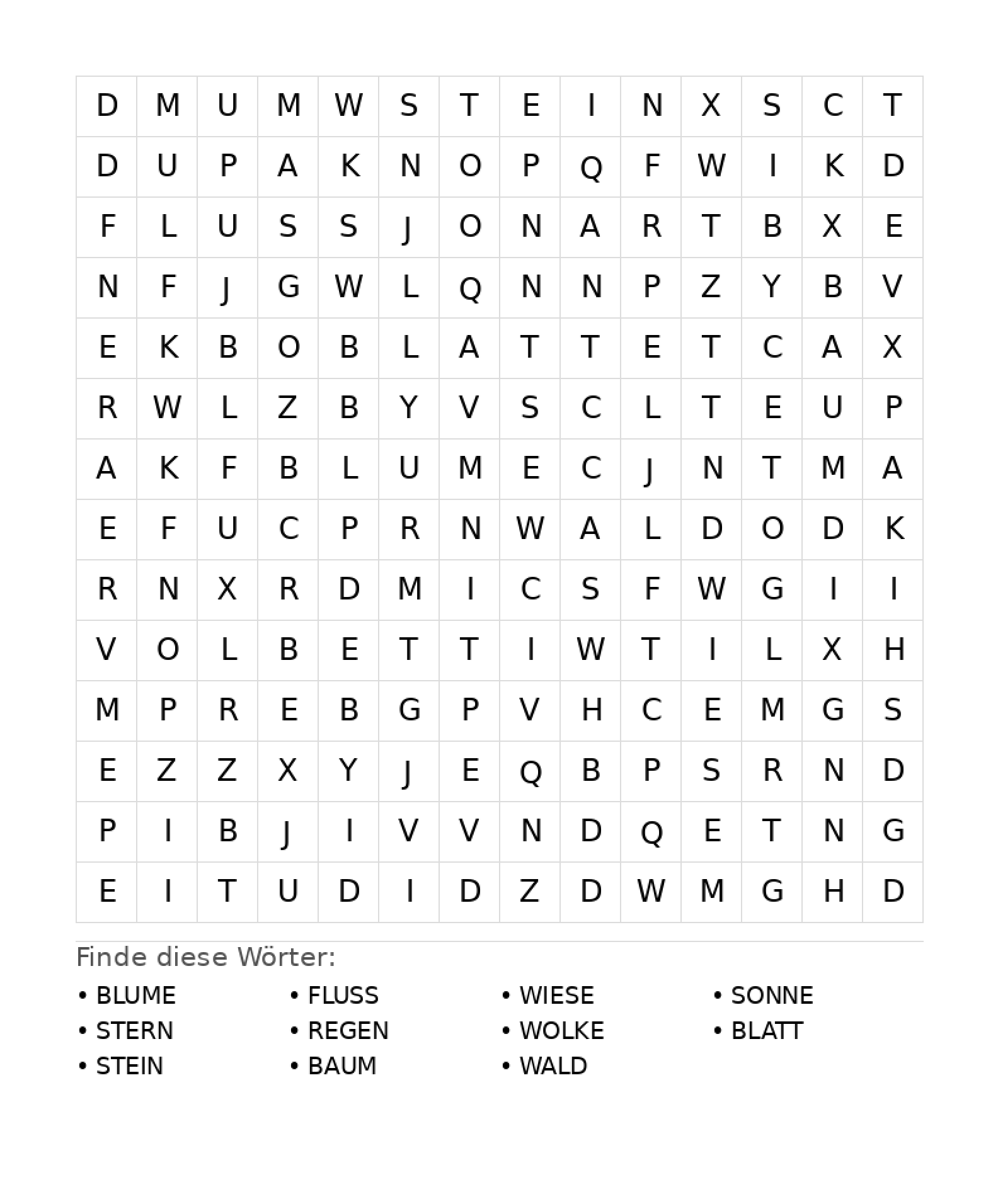 Wortsuchrätsel Wortsuchrätsel: Natur für Teenager aus der Kategorie Wortsuchrätsel - kostenlos ausdrucken
