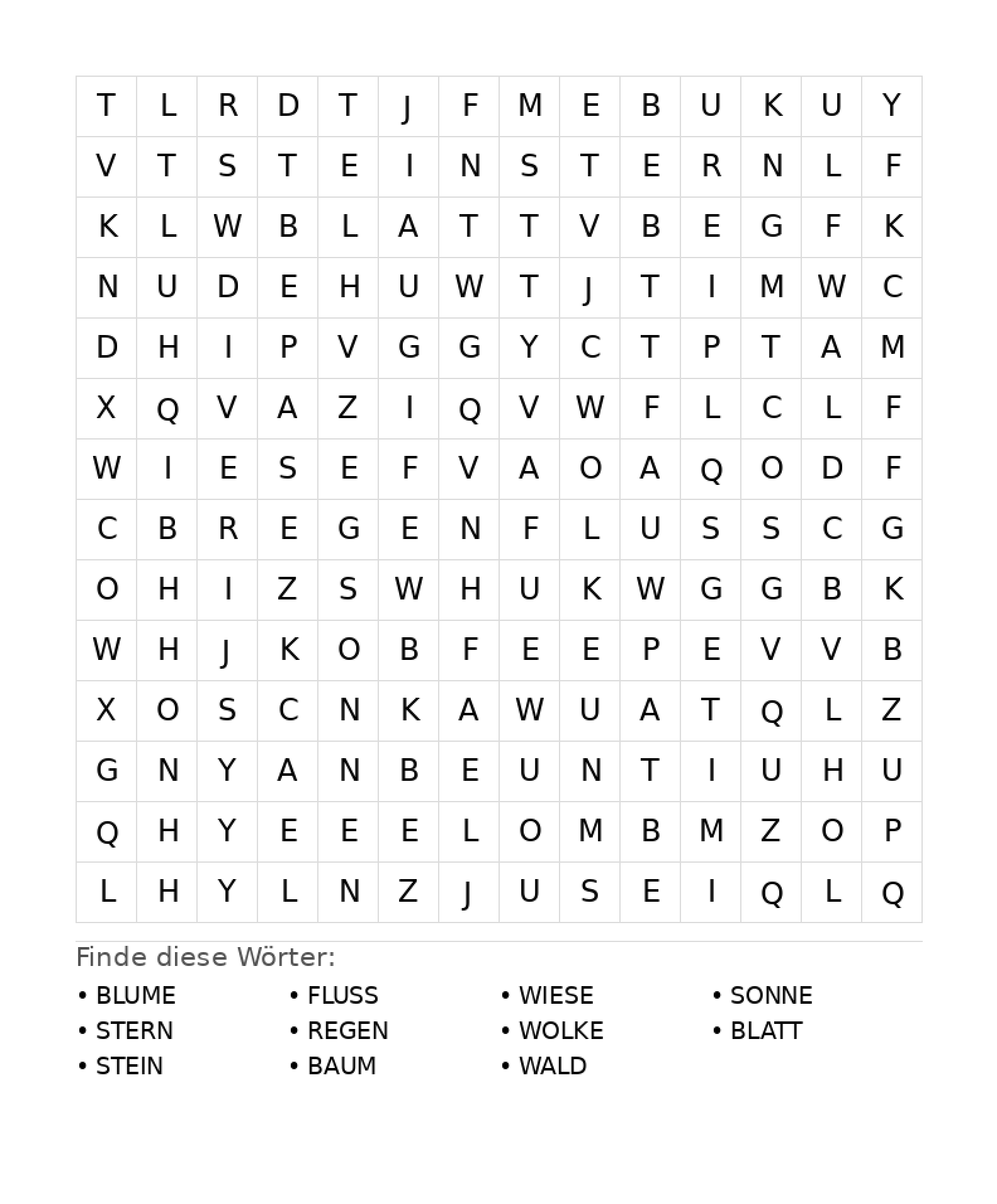 Wortsuchrätsel Wortsuchrätsel: Natur für Teenager aus der Kategorie Wortsuchrätsel - kostenlos ausdrucken