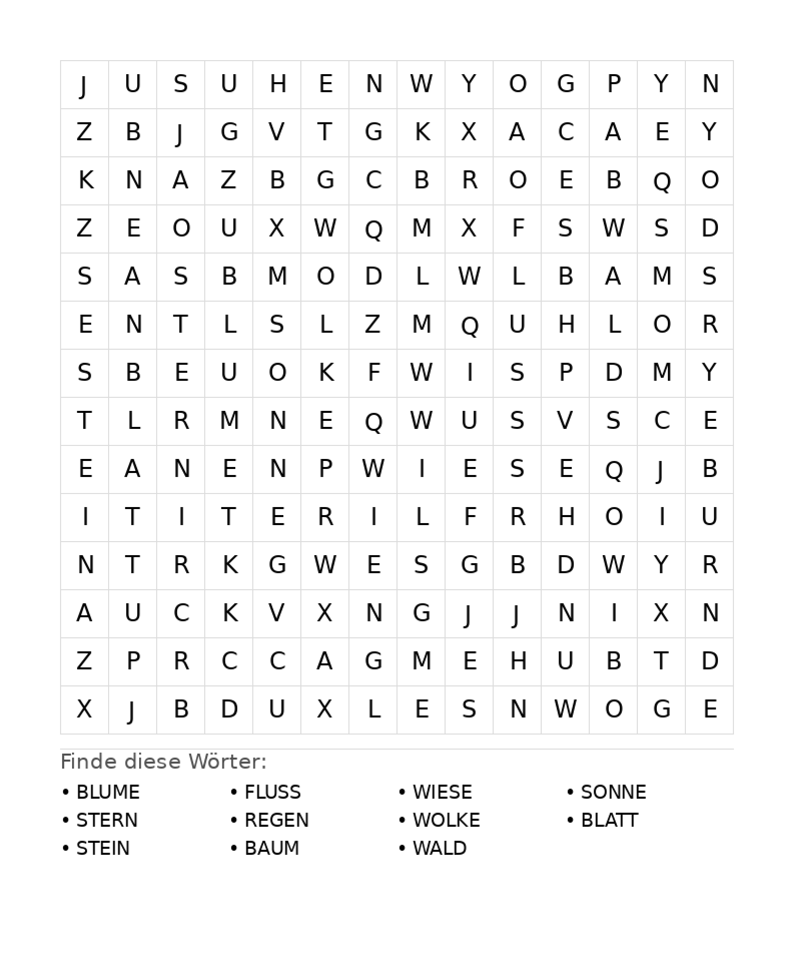 Wortsuchrätsel Wortsuchrätsel: Natur für Teenager aus der Kategorie Wortsuchrätsel - kostenlos ausdrucken