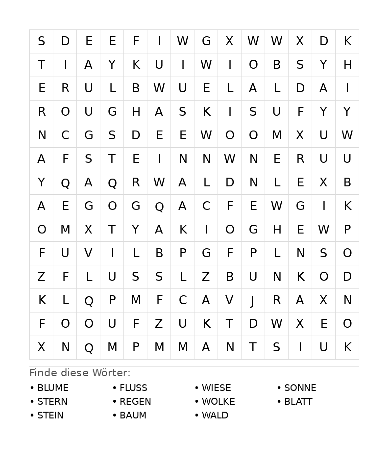 Wortsuchrätsel Wortsuchrätsel: Natur für Teenager aus der Kategorie Wortsuchrätsel - kostenlos ausdrucken