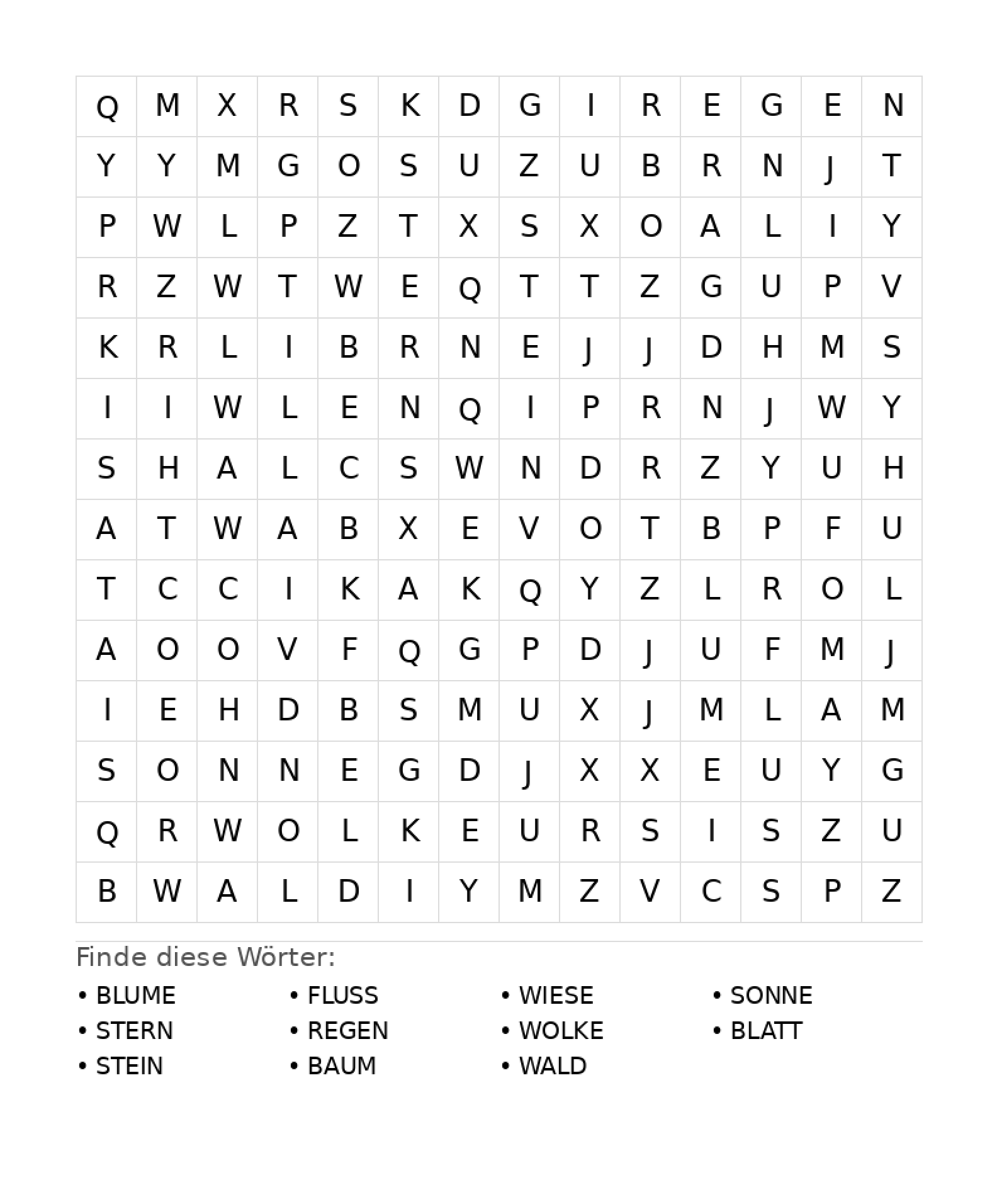 Wortsuchrätsel Wortsuchrätsel: Natur für Teenager aus der Kategorie Wortsuchrätsel - kostenlos ausdrucken