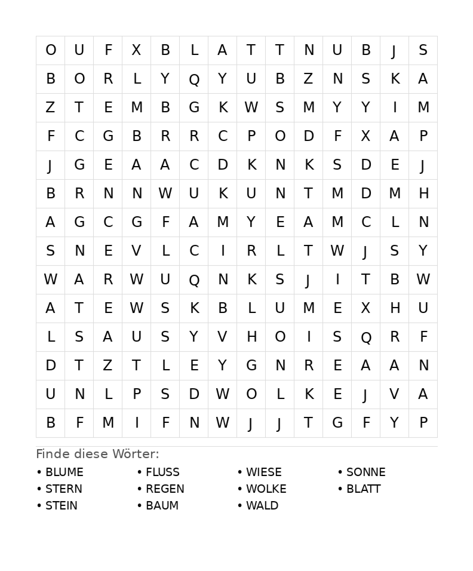 Wortsuchrätsel Wortsuchrätsel: Natur für Teenager aus der Kategorie Wortsuchrätsel - kostenlos ausdrucken