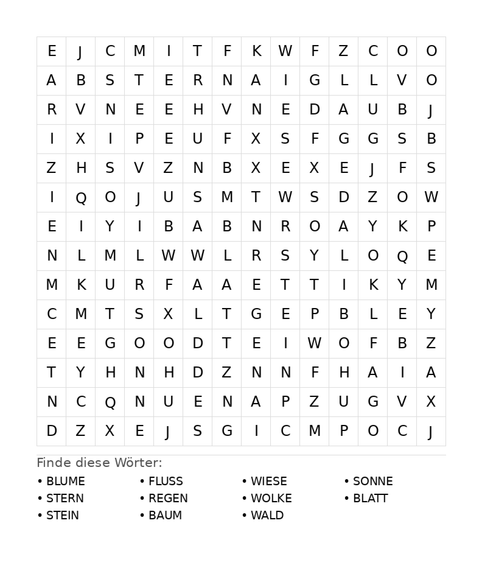 Wortsuchrätsel Wortsuchrätsel: Natur für Teenager aus der Kategorie Wortsuchrätsel - kostenlos ausdrucken