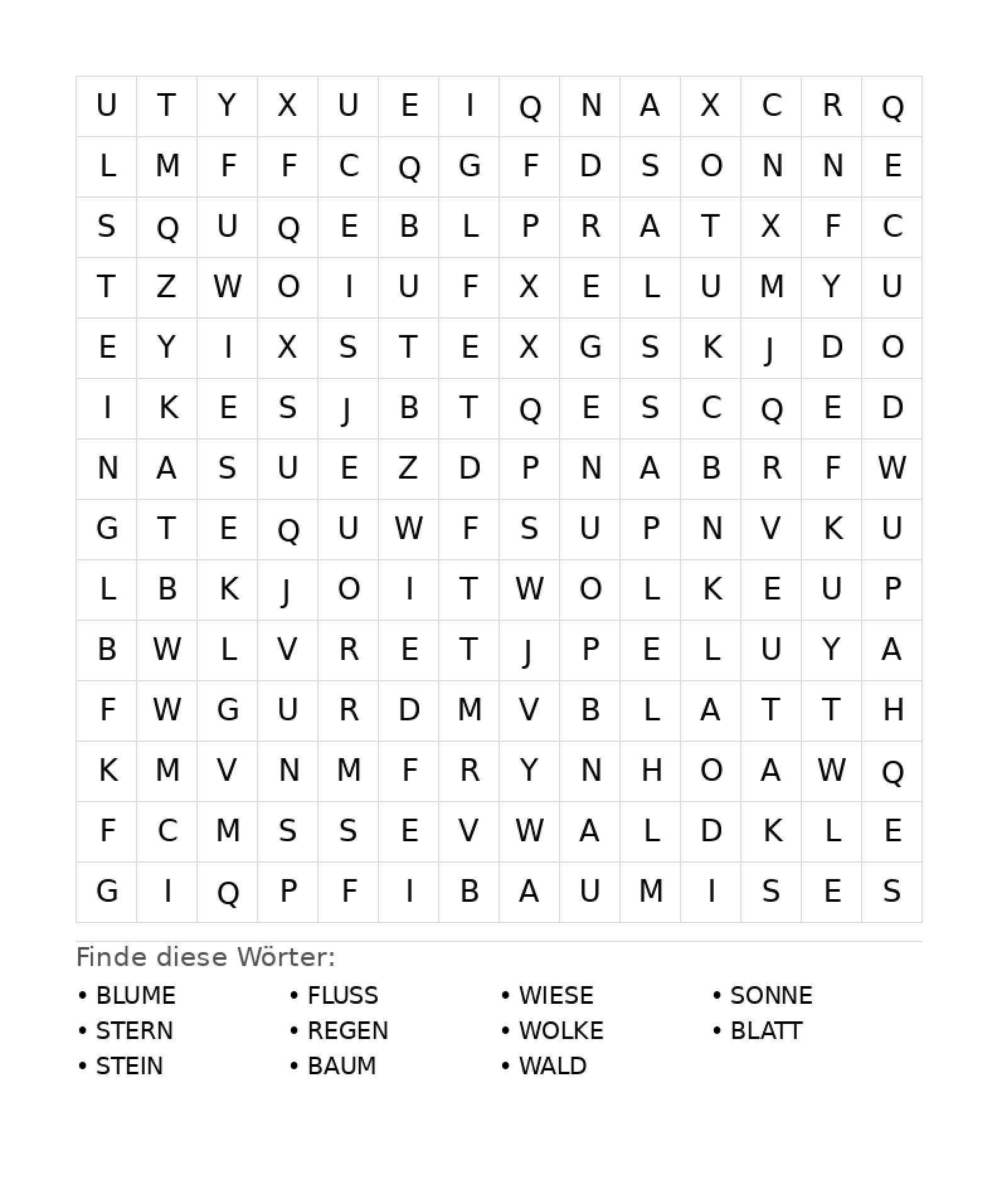 Wortsuchrätsel Wortsuchrätsel: Natur für Teenager aus der Kategorie Wortsuchrätsel - kostenlos ausdrucken