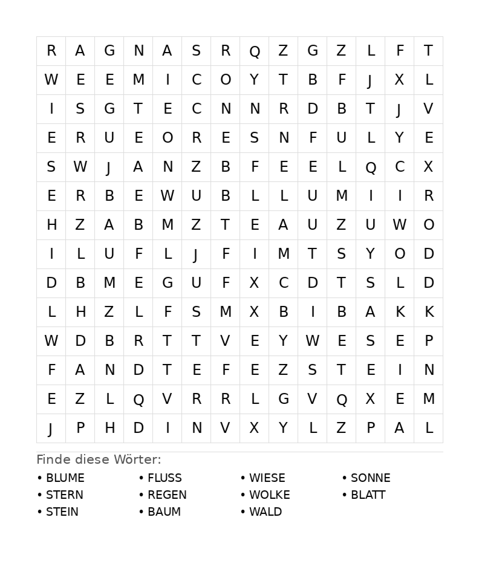 Wortsuchrätsel Wortsuchrätsel: Natur für Teenager aus der Kategorie Wortsuchrätsel - kostenlos ausdrucken
