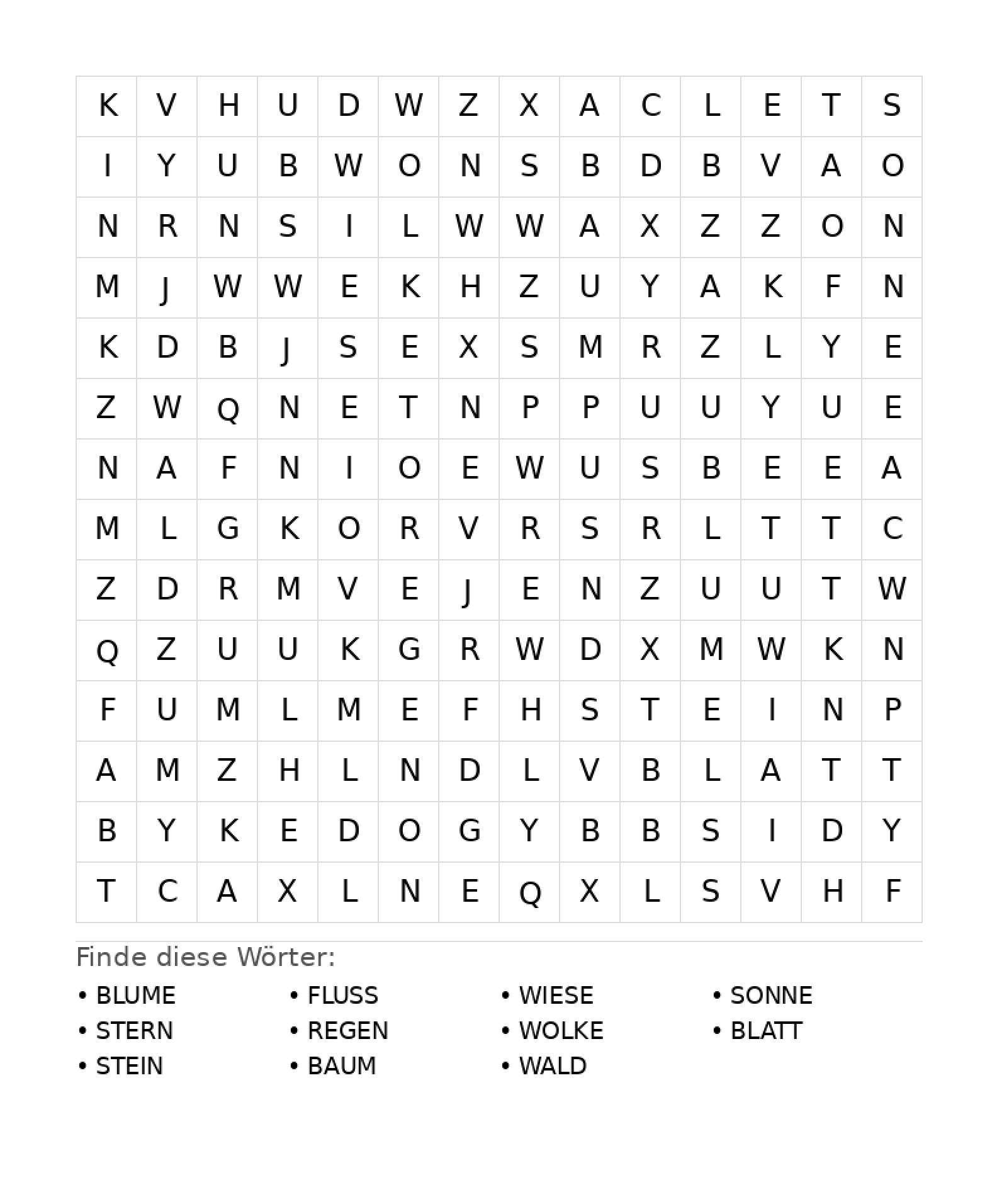 Wortsuchrätsel Wortsuchrätsel: Natur für Teenager aus der Kategorie Wortsuchrätsel - kostenlos ausdrucken