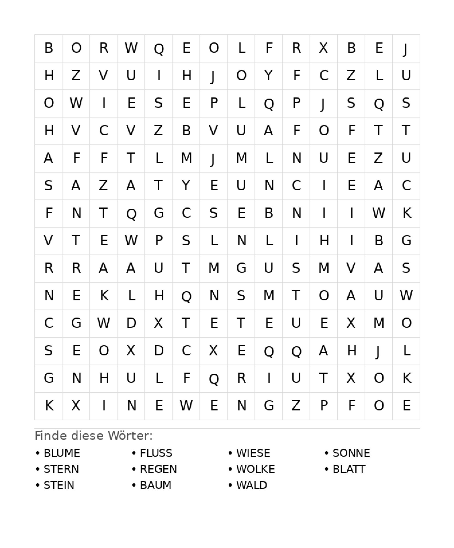Wortsuchrätsel Wortsuchrätsel: Natur für Teenager aus der Kategorie Wortsuchrätsel - kostenlos ausdrucken