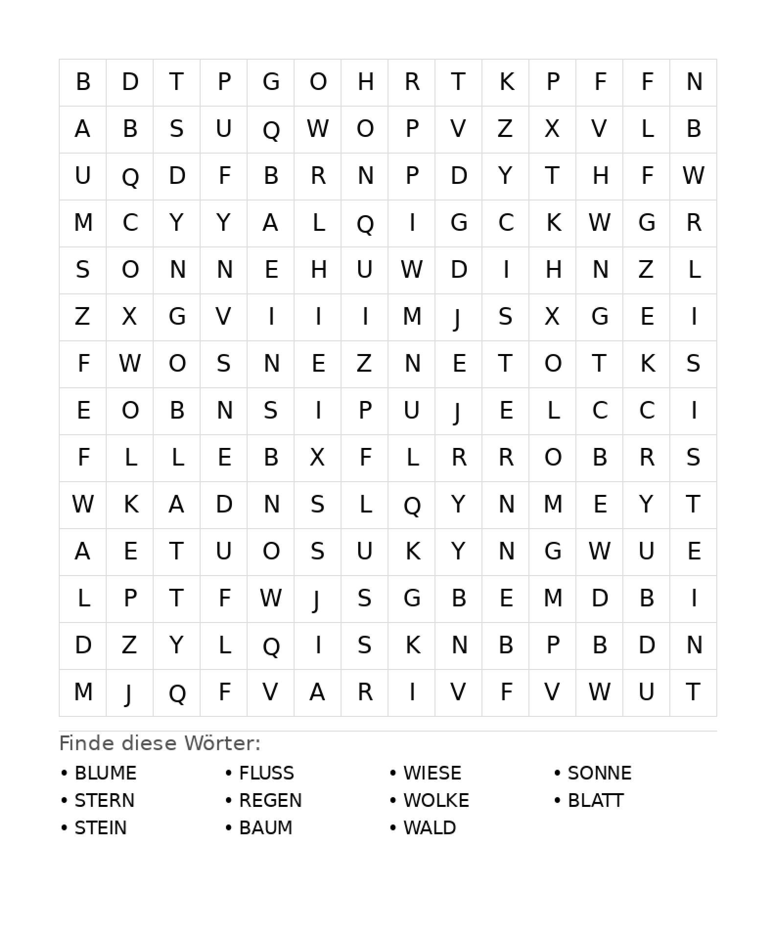 Wortsuchrätsel Wortsuchrätsel: Natur für Teenager aus der Kategorie Wortsuchrätsel - kostenlos ausdrucken