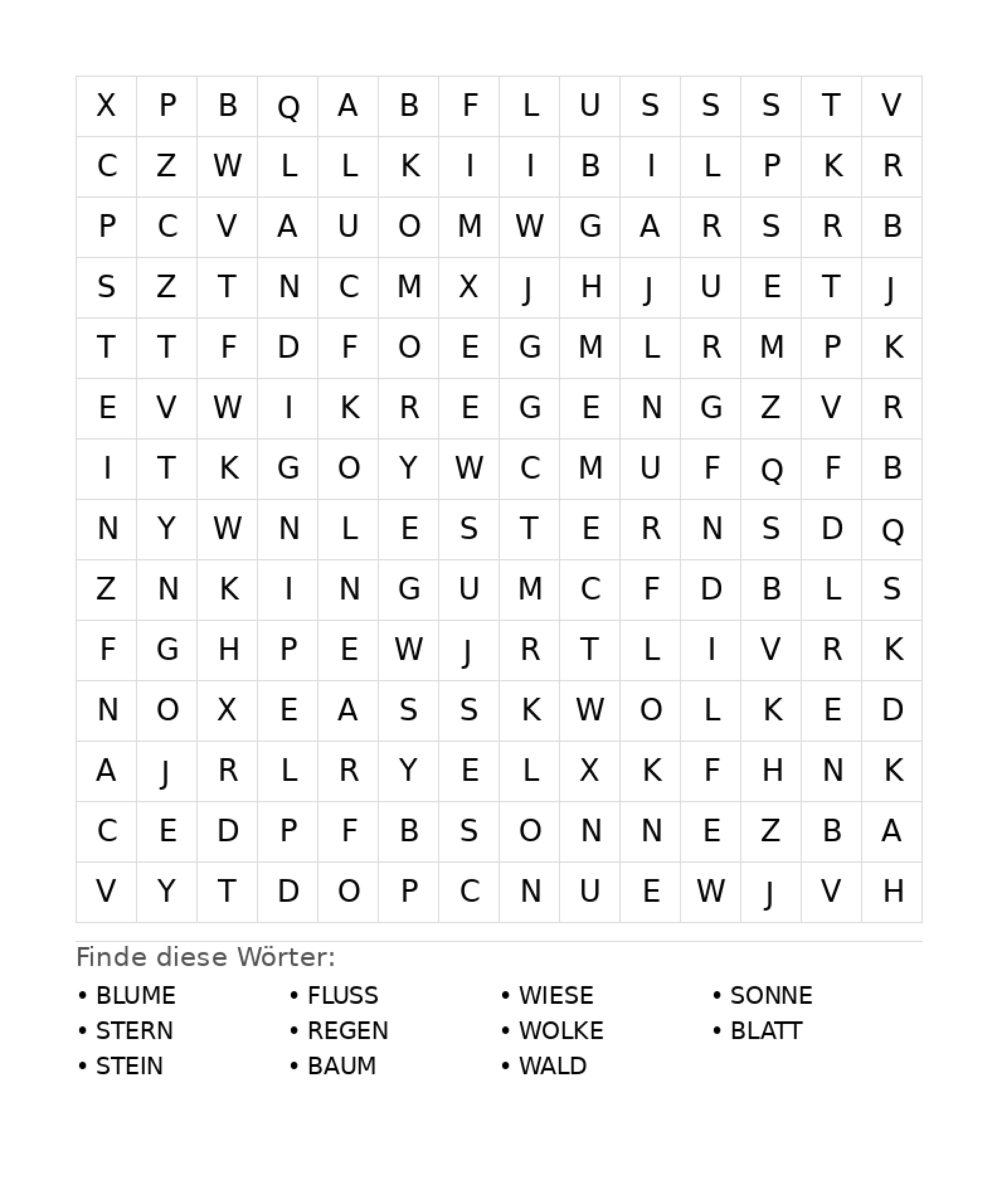 Wortsuchrätsel Wortsuchrätsel: Natur für Teenager aus der Kategorie Wortsuchrätsel - kostenlos ausdrucken