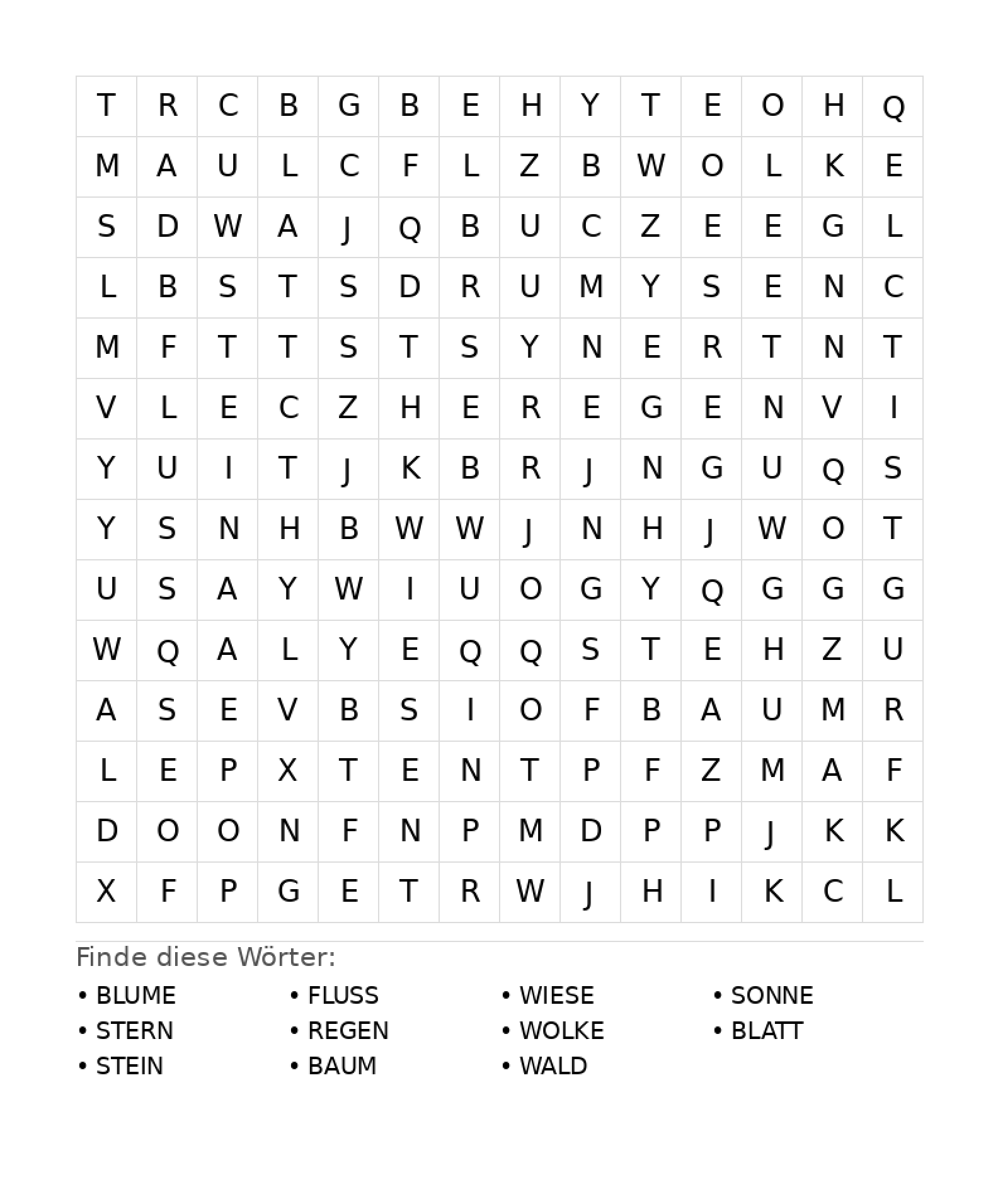Wortsuchrätsel Wortsuchrätsel: Natur für Teenager aus der Kategorie Wortsuchrätsel - kostenlos ausdrucken