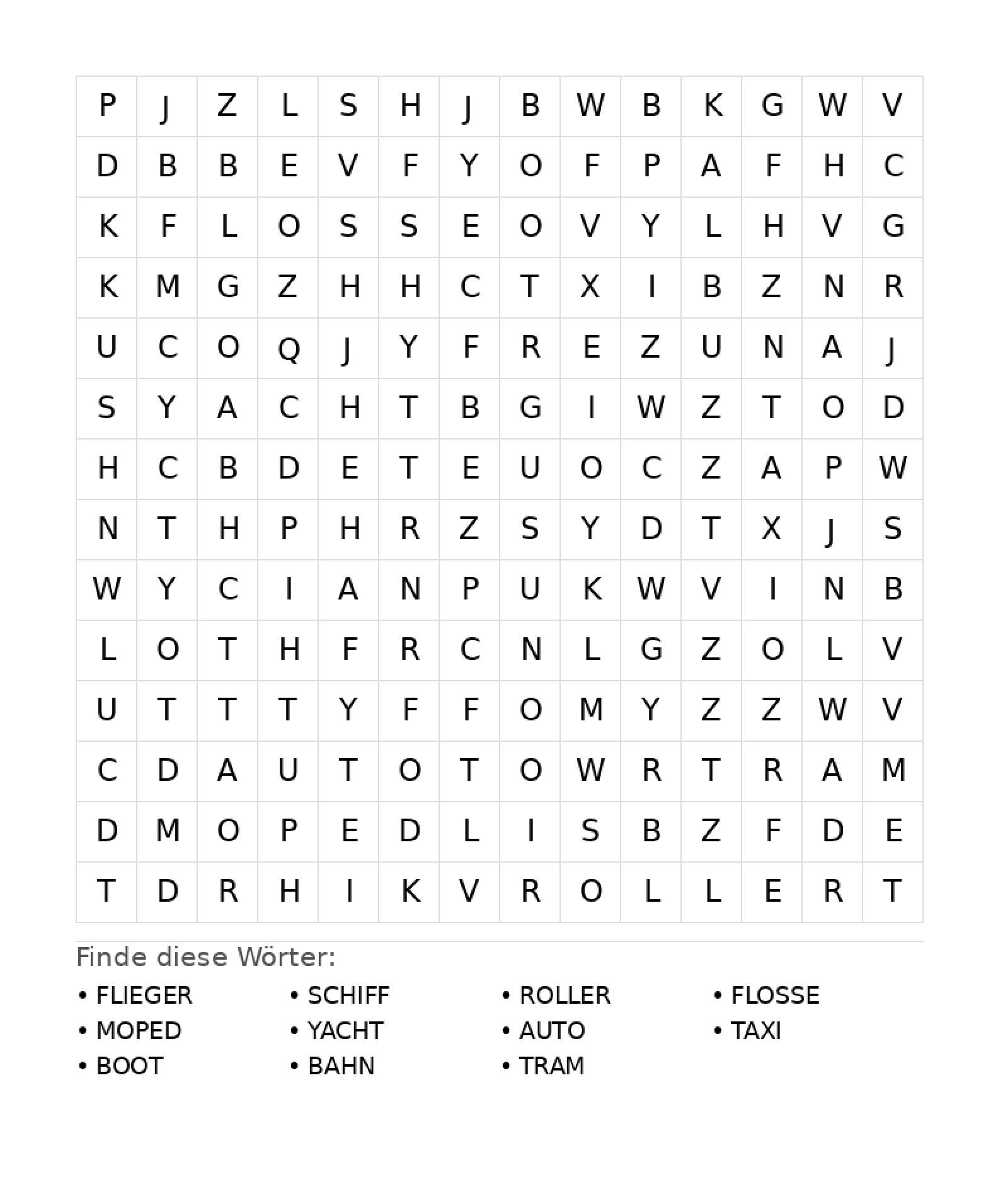 Wortsuchrätsel Wortsuchrätsel: Fahrzeuge für Teenager aus der Kategorie Wortsuchrätsel - kostenlos ausdrucken