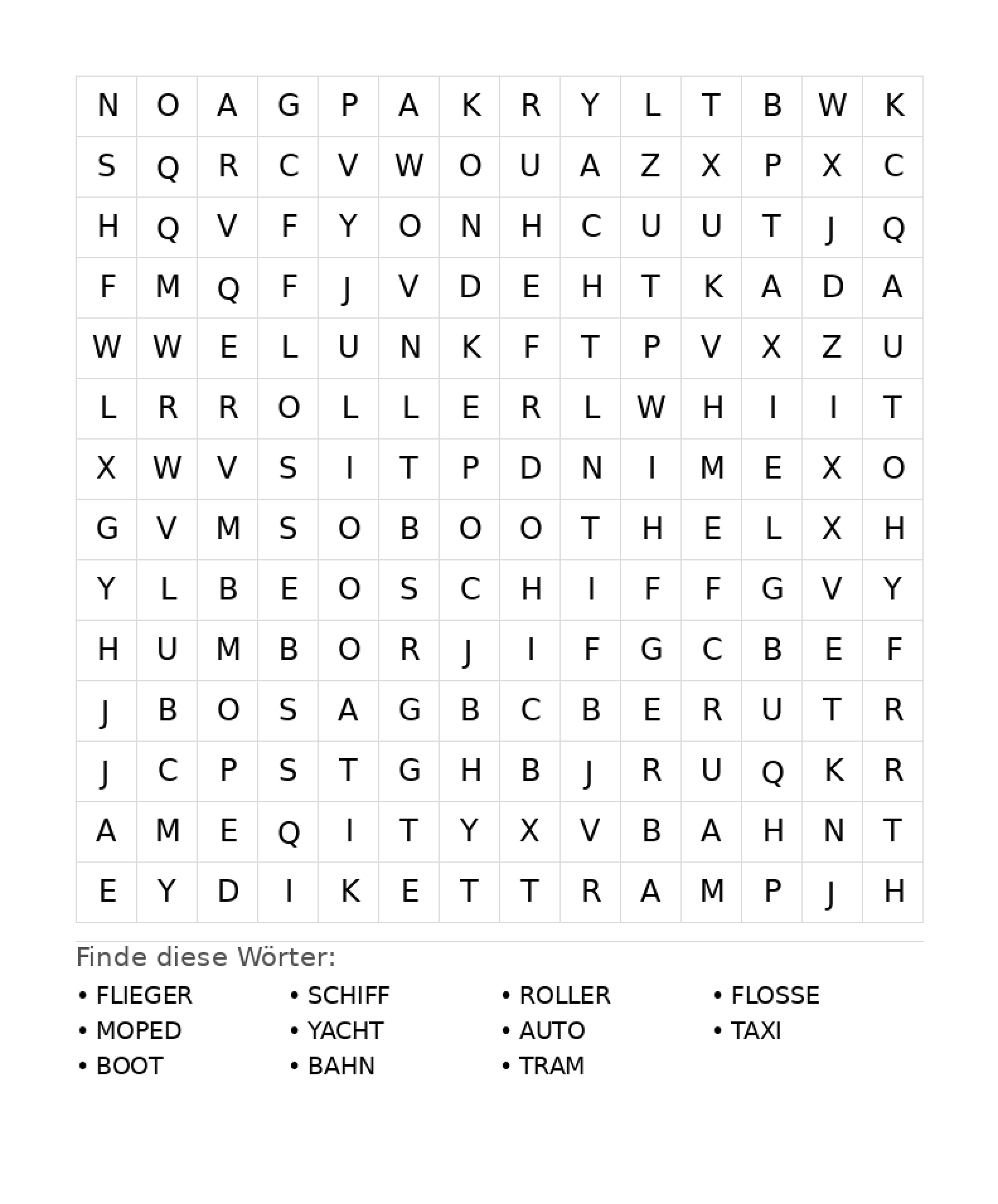 Wortsuchrätsel Wortsuchrätsel: Fahrzeuge für Teenager aus der Kategorie Wortsuchrätsel - kostenlos ausdrucken