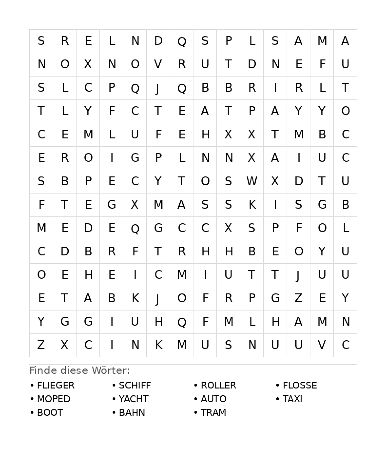 Wortsuchrätsel Wortsuchrätsel: Fahrzeuge für Teenager aus der Kategorie Wortsuchrätsel - kostenlos ausdrucken
