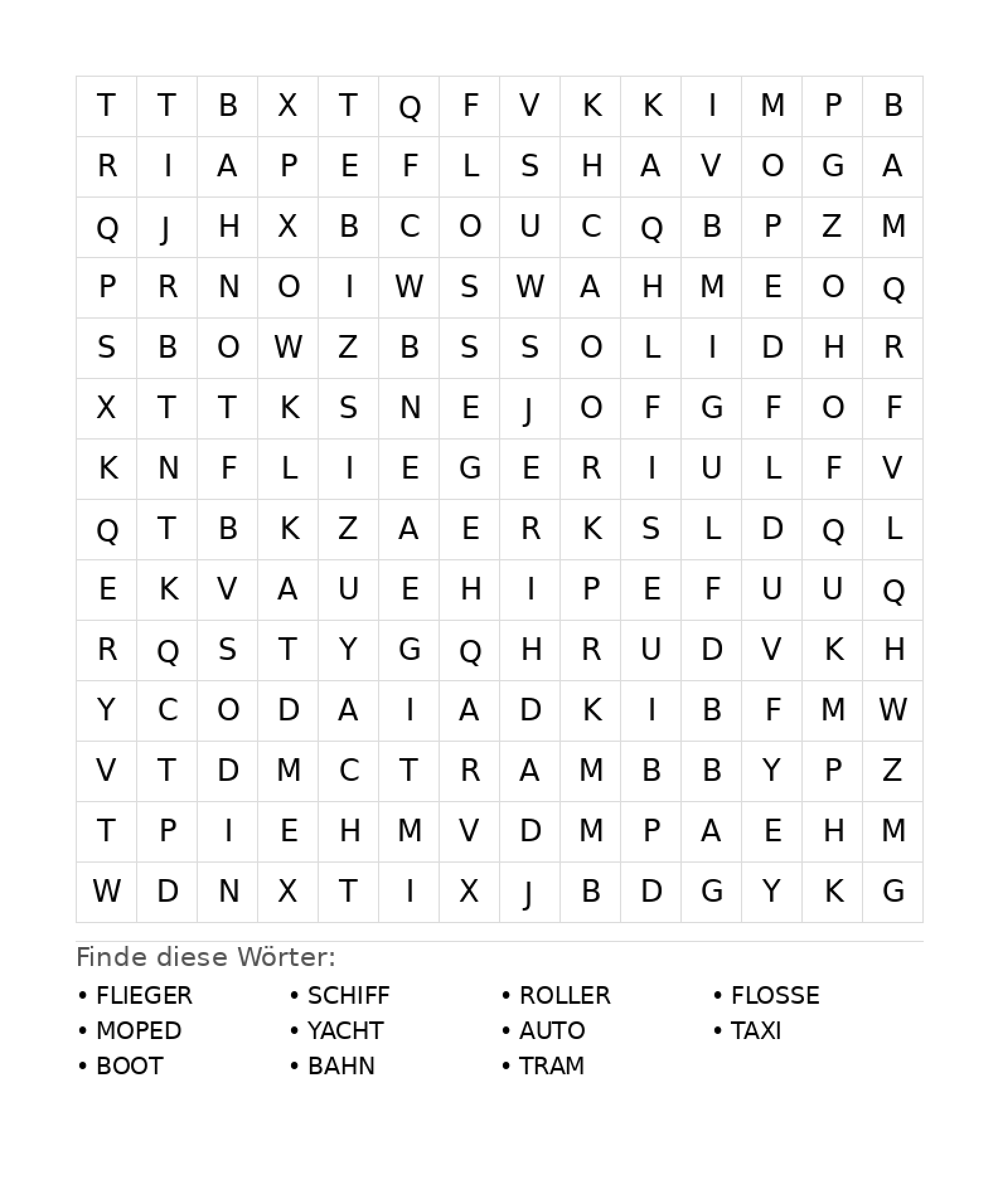 Wortsuchrätsel Wortsuchrätsel: Fahrzeuge für Teenager aus der Kategorie Wortsuchrätsel - kostenlos ausdrucken