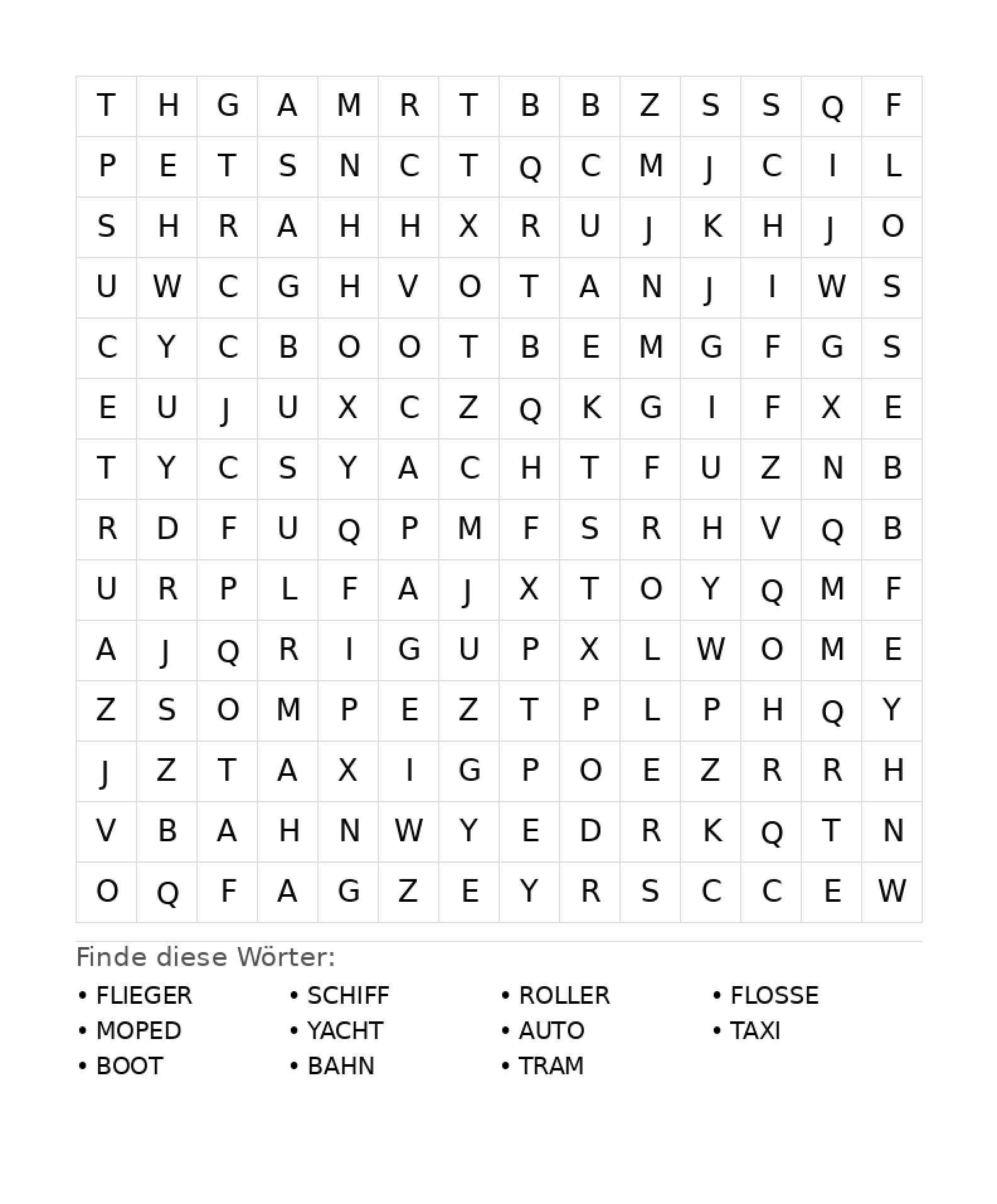 Wortsuchrätsel Wortsuchrätsel: Fahrzeuge für Teenager aus der Kategorie Wortsuchrätsel - kostenlos ausdrucken