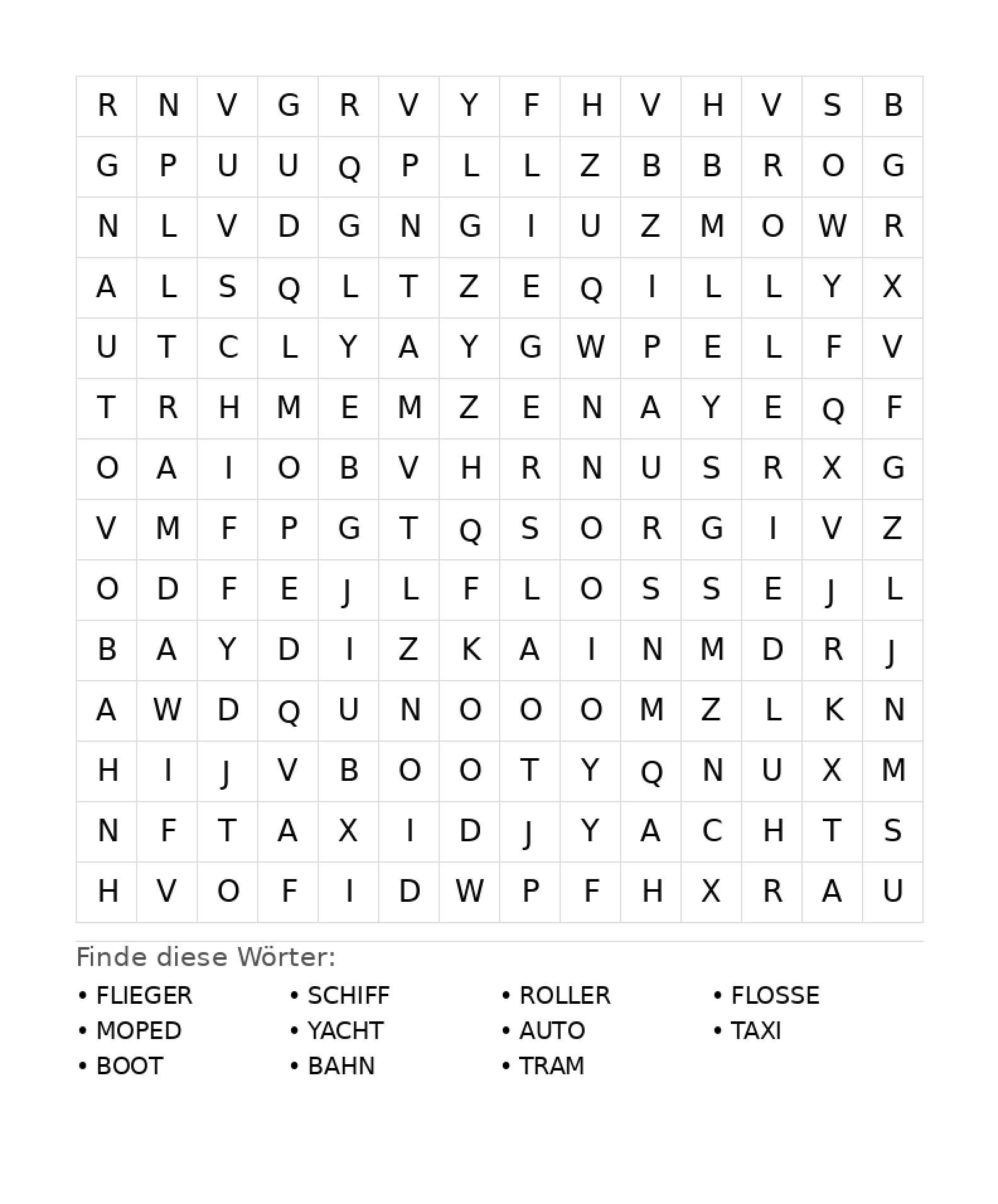 Wortsuchrätsel Wortsuchrätsel: Fahrzeuge für Teenager aus der Kategorie Wortsuchrätsel - kostenlos ausdrucken