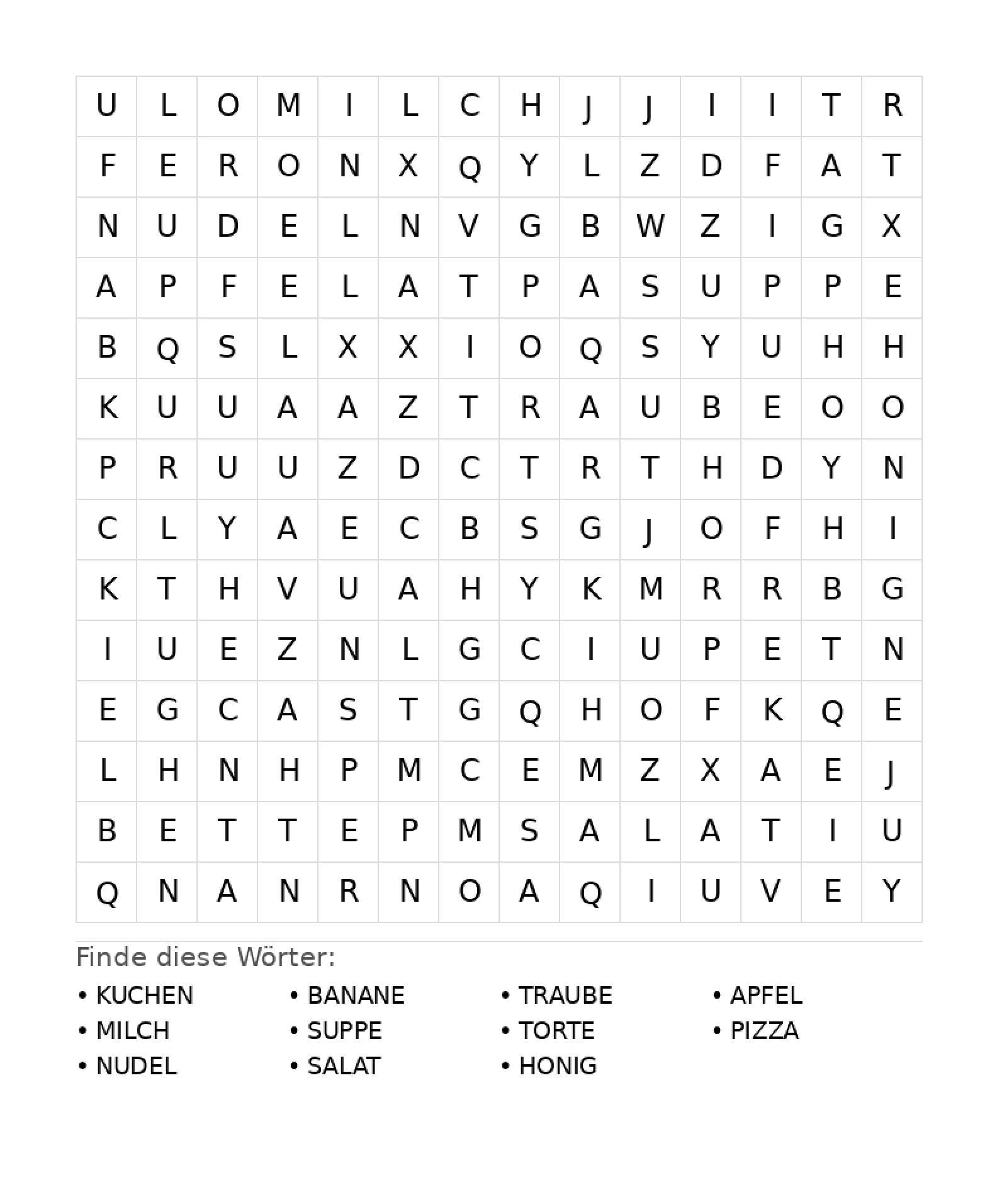 Wortsuchrätsel Wortsuchrätsel: Essen für Teenager aus der Kategorie Wortsuchrätsel - kostenlos ausdrucken