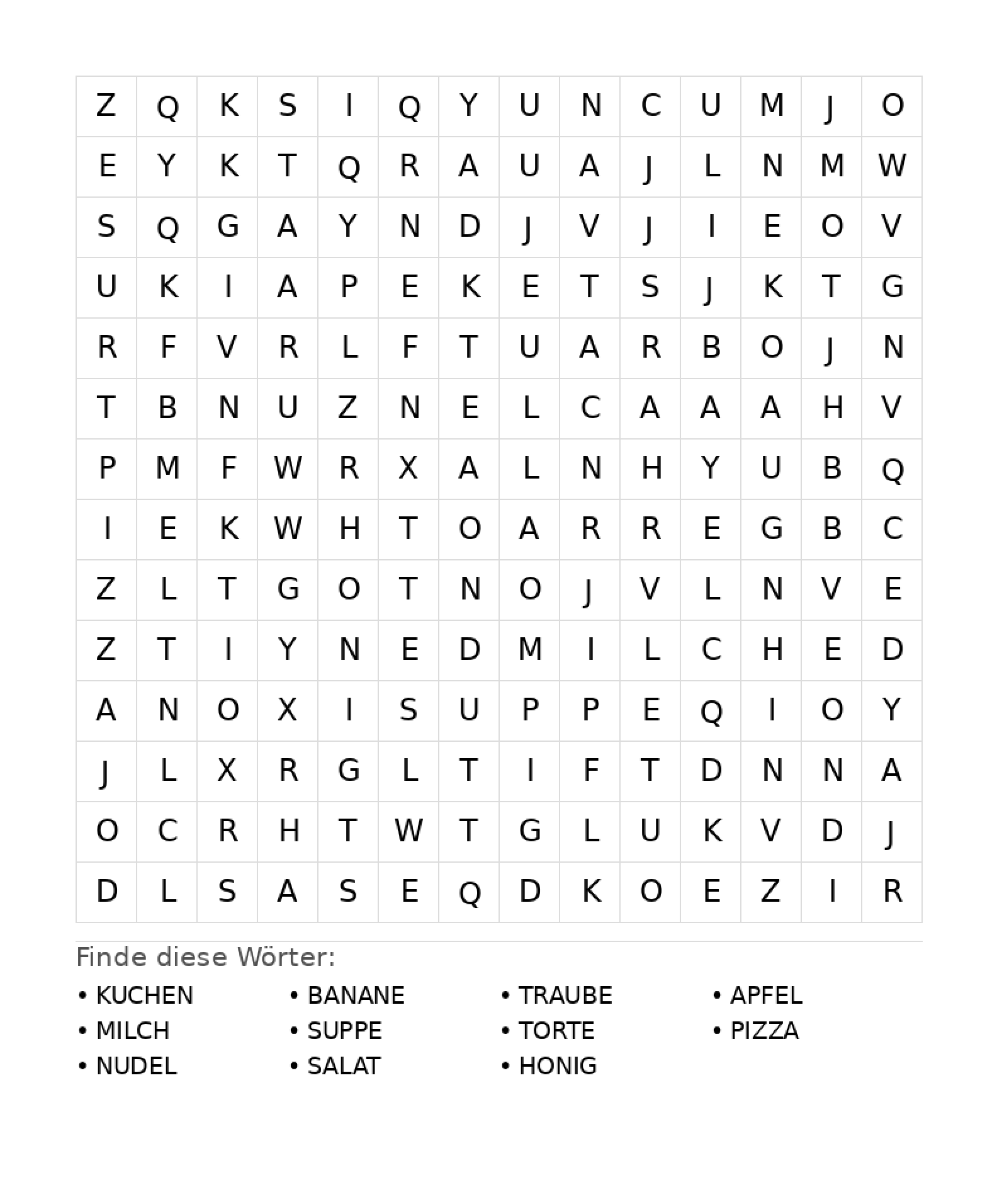 Wortsuchrätsel Wortsuchrätsel: Essen für Teenager aus der Kategorie Wortsuchrätsel - kostenlos ausdrucken