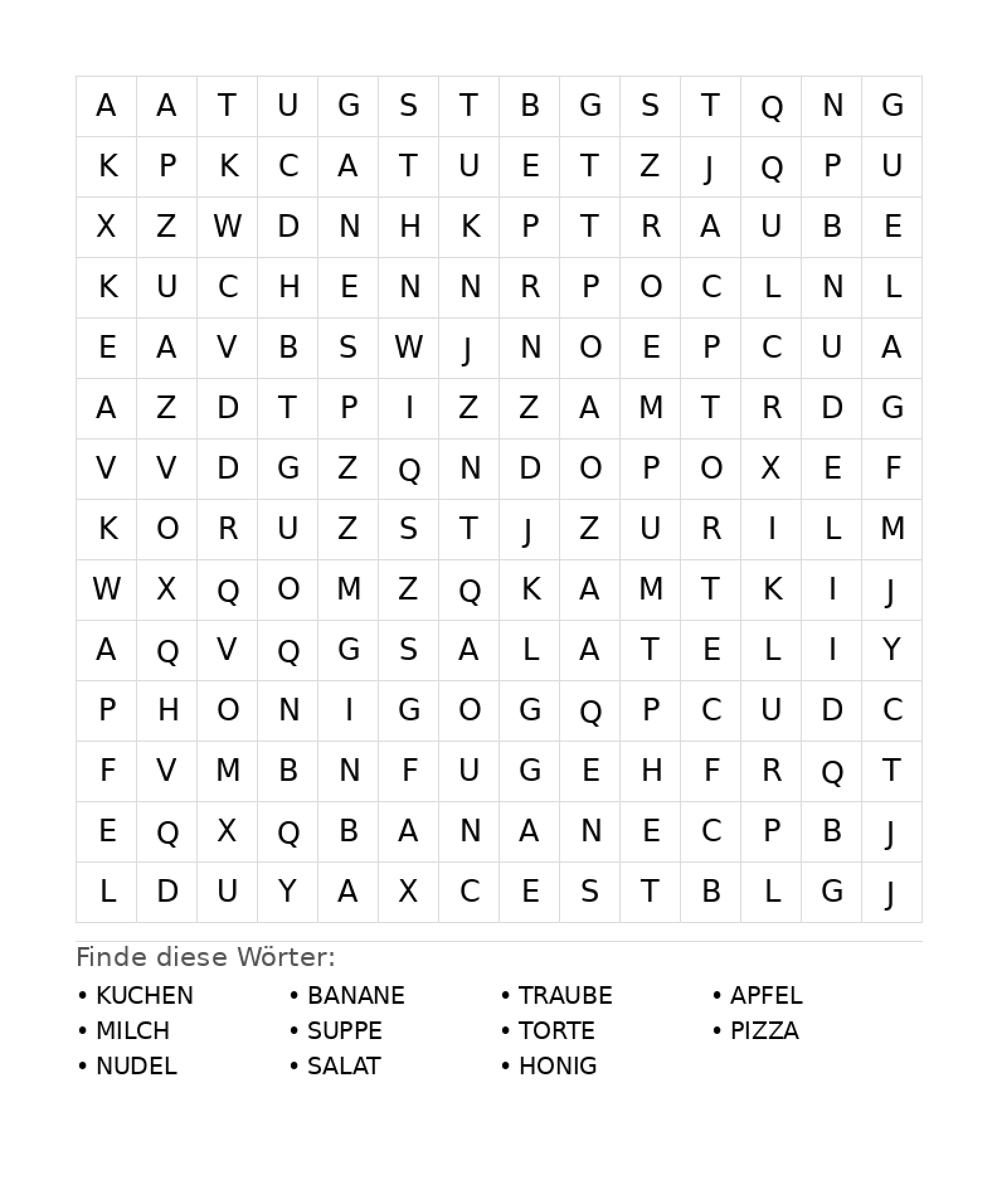 Wortsuchrätsel Wortsuchrätsel: Essen für Teenager aus der Kategorie Wortsuchrätsel - kostenlos ausdrucken