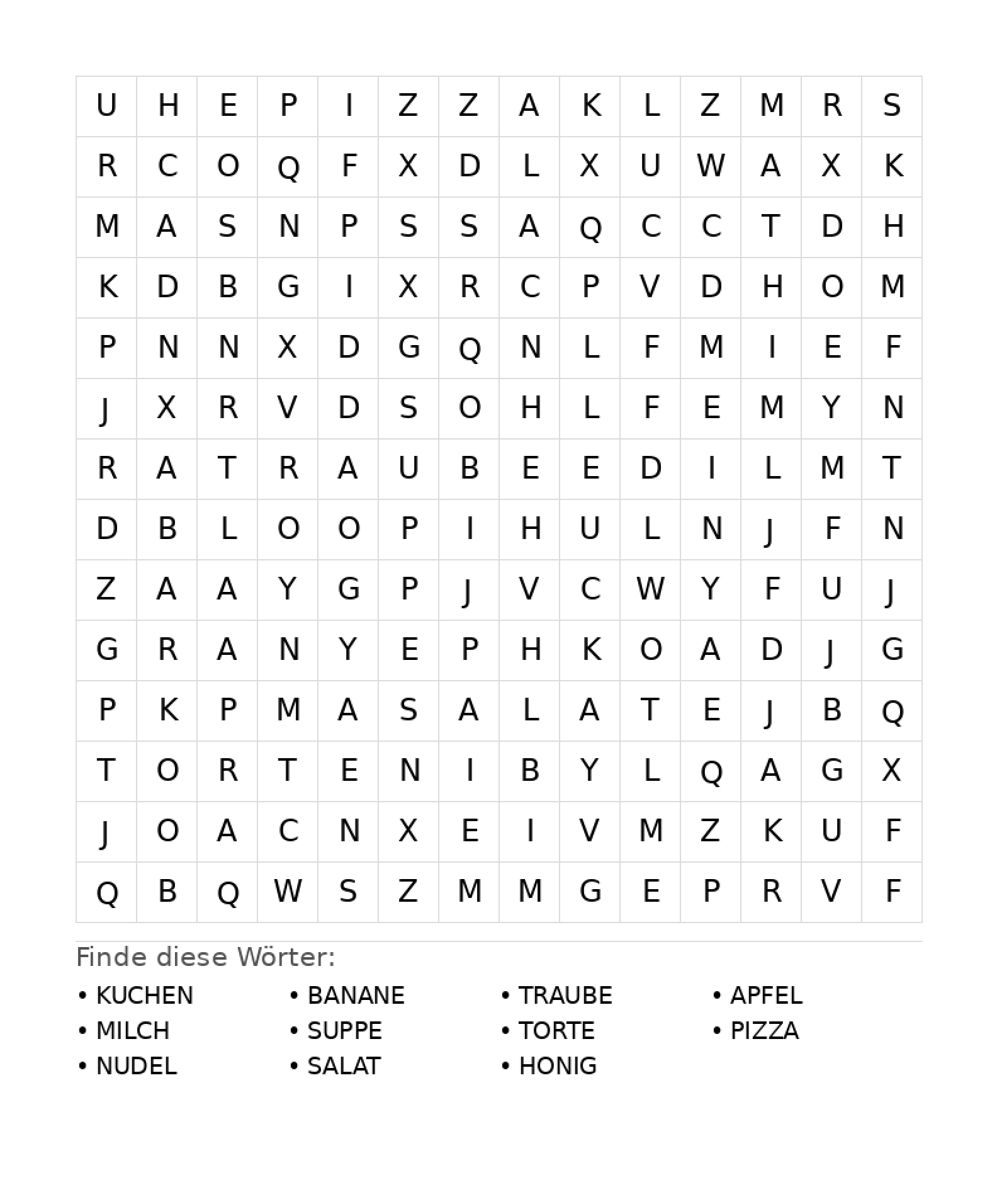 Wortsuchrätsel Wortsuchrätsel: Essen für Teenager aus der Kategorie Wortsuchrätsel - kostenlos ausdrucken