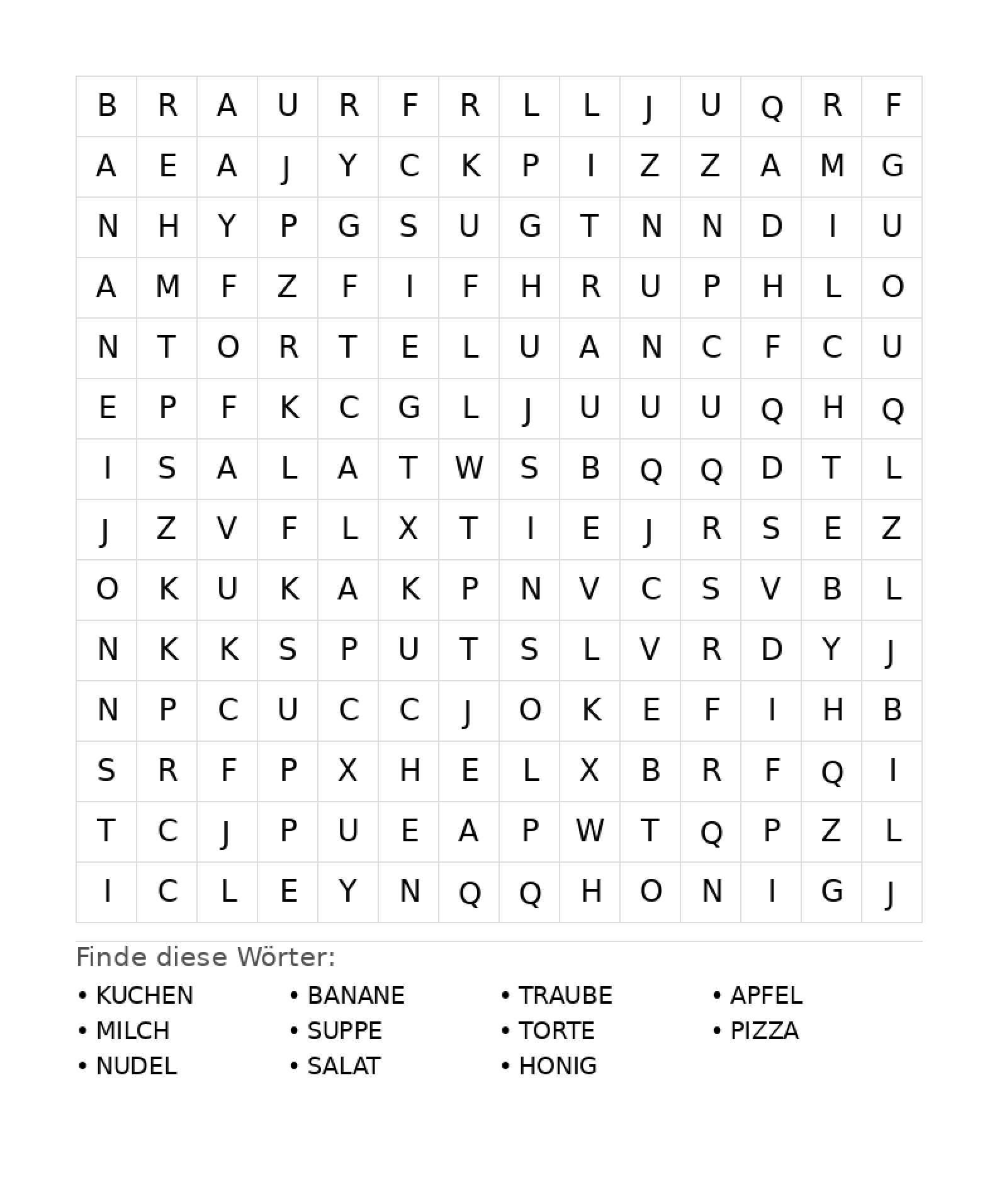Wortsuchrätsel Wortsuchrätsel: Essen für Teenager aus der Kategorie Wortsuchrätsel - kostenlos ausdrucken
