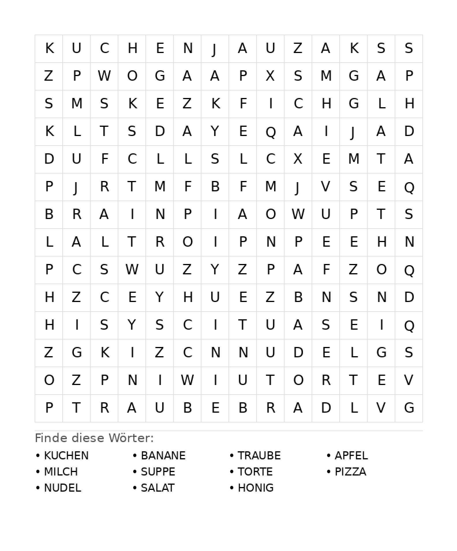 Wortsuchrätsel Wortsuchrätsel: Essen für Teenager aus der Kategorie Wortsuchrätsel - kostenlos ausdrucken