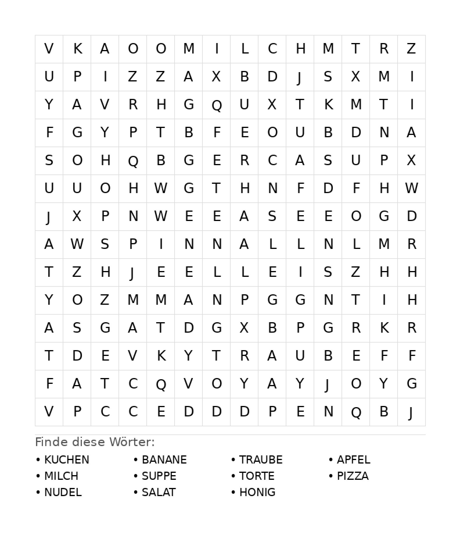 Wortsuchrätsel Wortsuchrätsel: Essen für Teenager aus der Kategorie Wortsuchrätsel - kostenlos ausdrucken