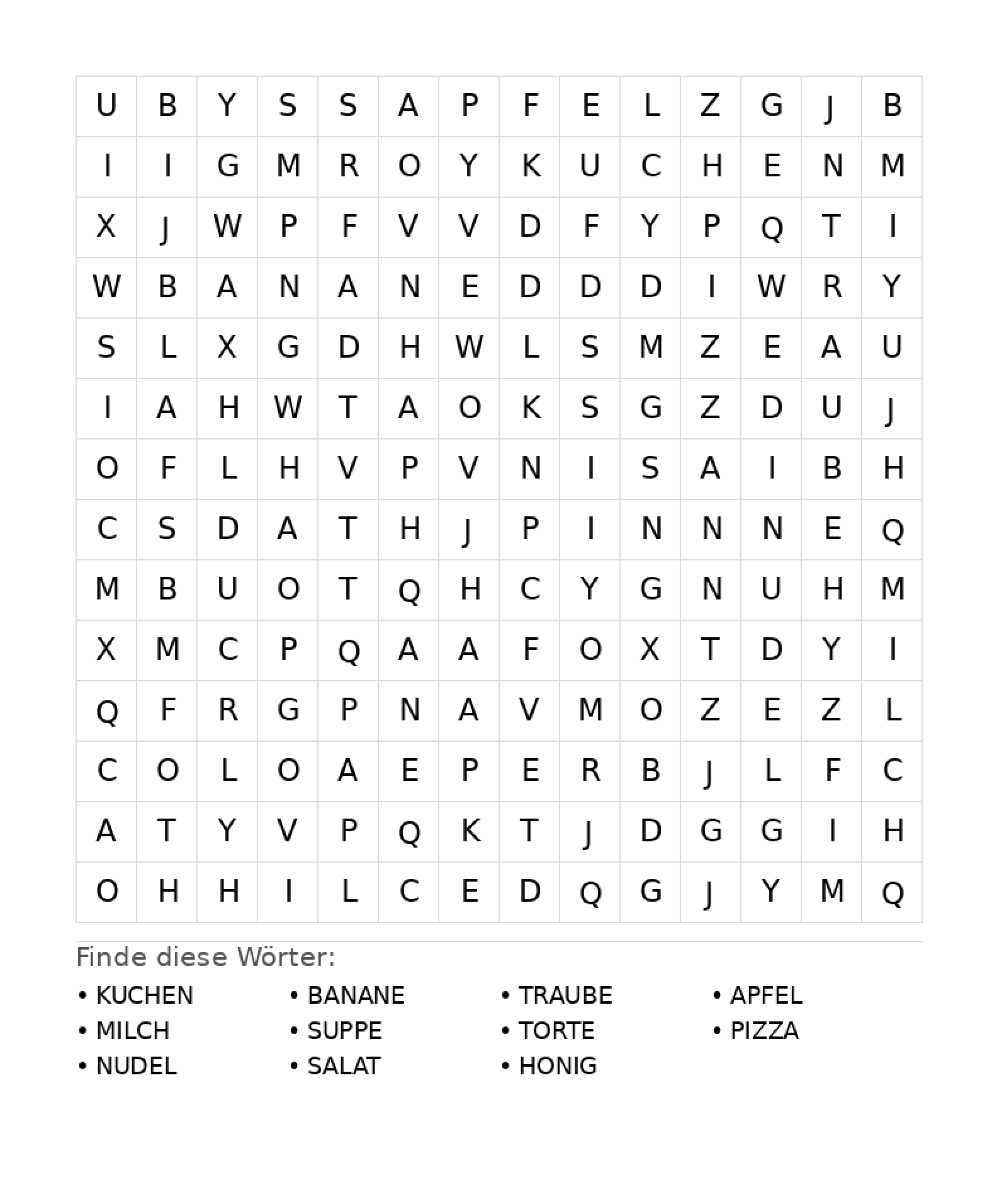 Wortsuchrätsel Wortsuchrätsel: Essen für Teenager aus der Kategorie Wortsuchrätsel - kostenlos ausdrucken