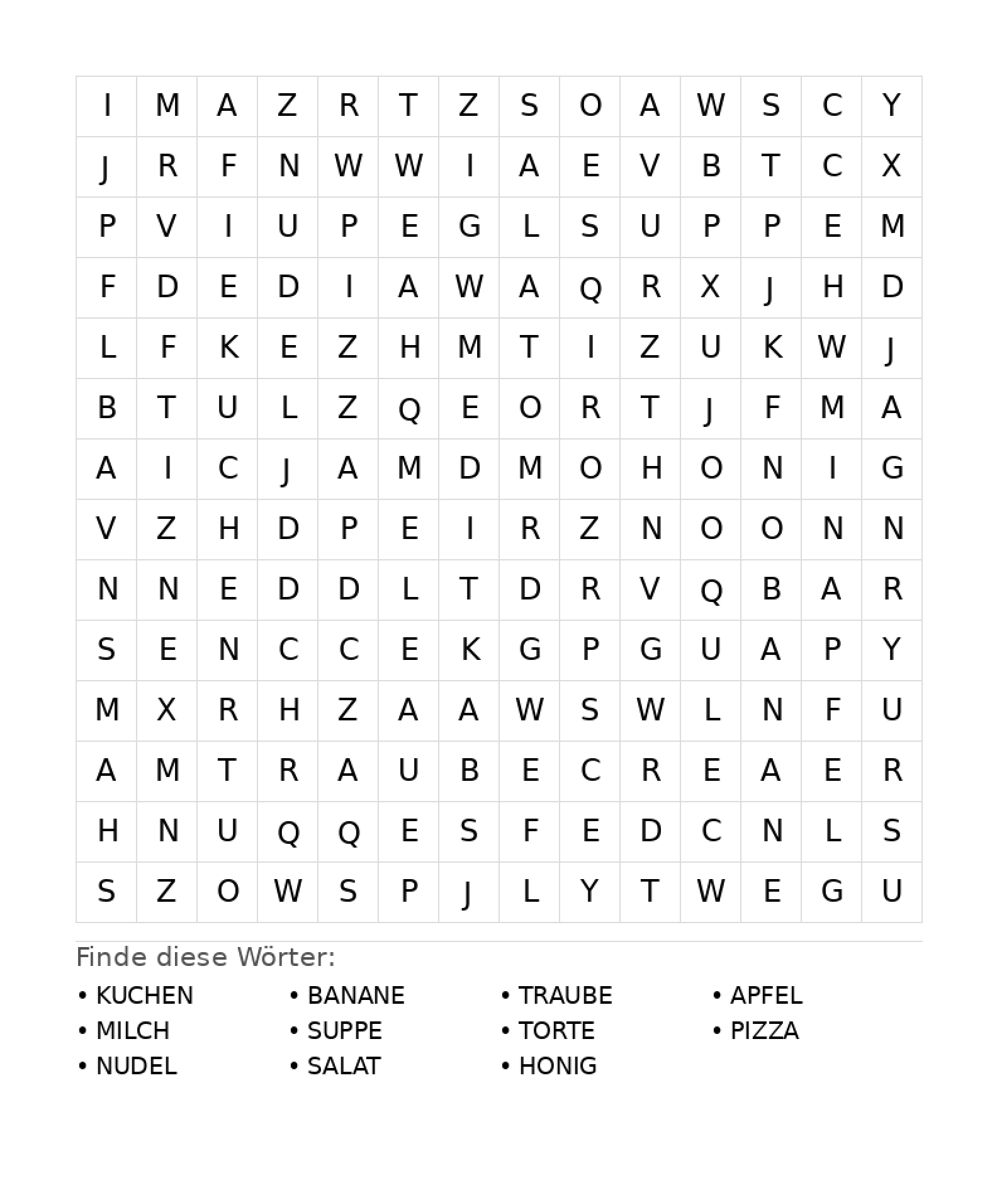 Wortsuchrätsel Wortsuchrätsel: Essen für Teenager aus der Kategorie Wortsuchrätsel - kostenlos ausdrucken