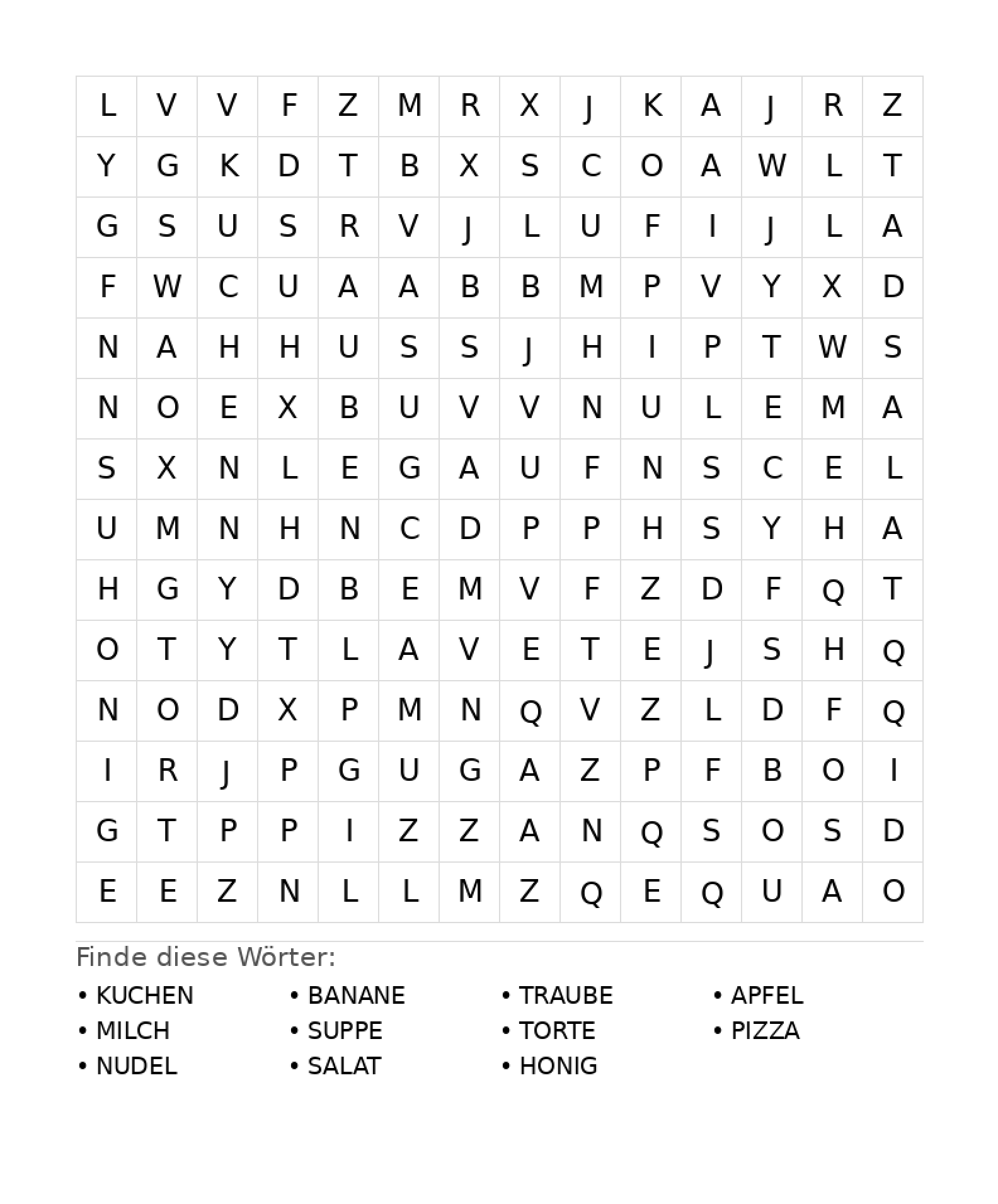 Wortsuchrätsel Wortsuchrätsel: Essen für Teenager aus der Kategorie Wortsuchrätsel - kostenlos ausdrucken