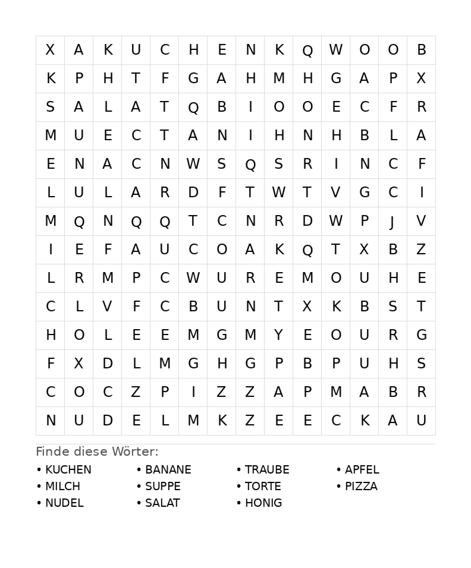 Wortsuchrätsel Wortsuchrätsel: Essen für Teenager aus der Kategorie Wortsuchrätsel - kostenlos ausdrucken