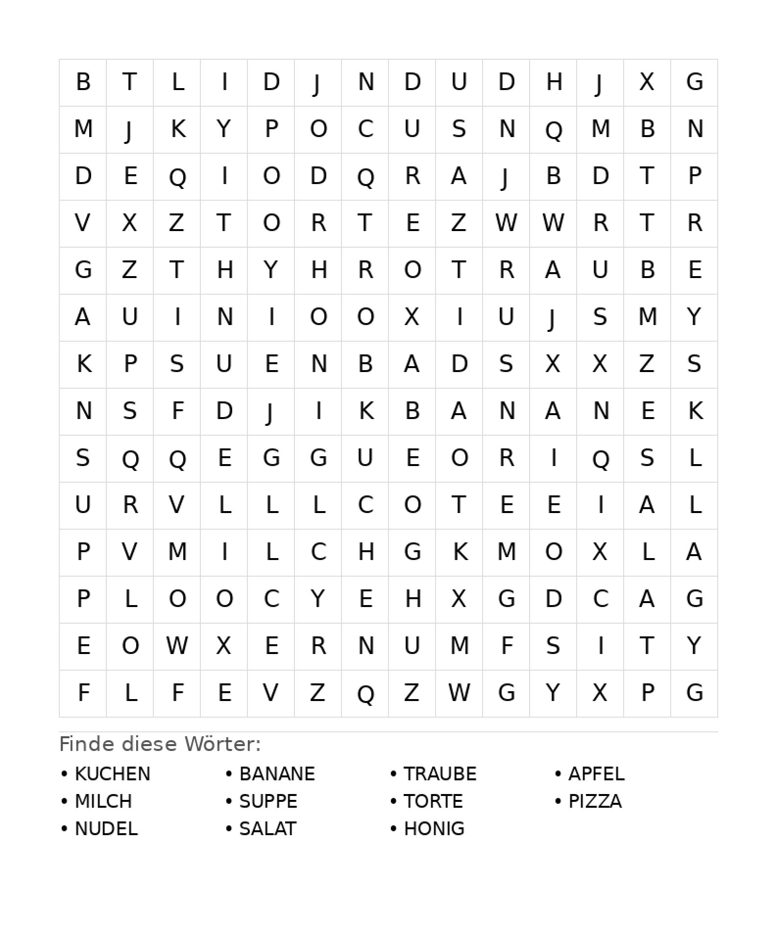 Wortsuchrätsel Wortsuchrätsel: Essen für Teenager aus der Kategorie Wortsuchrätsel - kostenlos ausdrucken