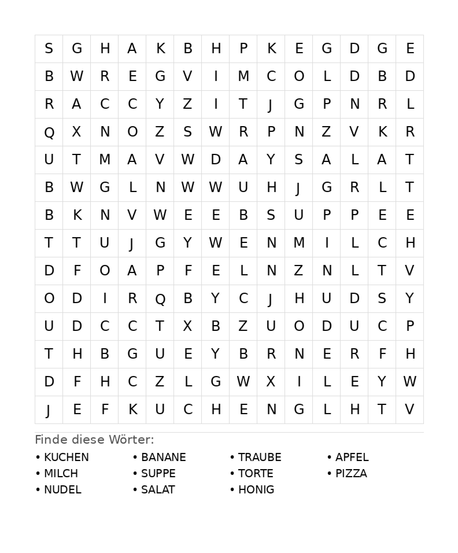 Wortsuchrätsel Wortsuchrätsel: Essen für Teenager aus der Kategorie Wortsuchrätsel - kostenlos ausdrucken