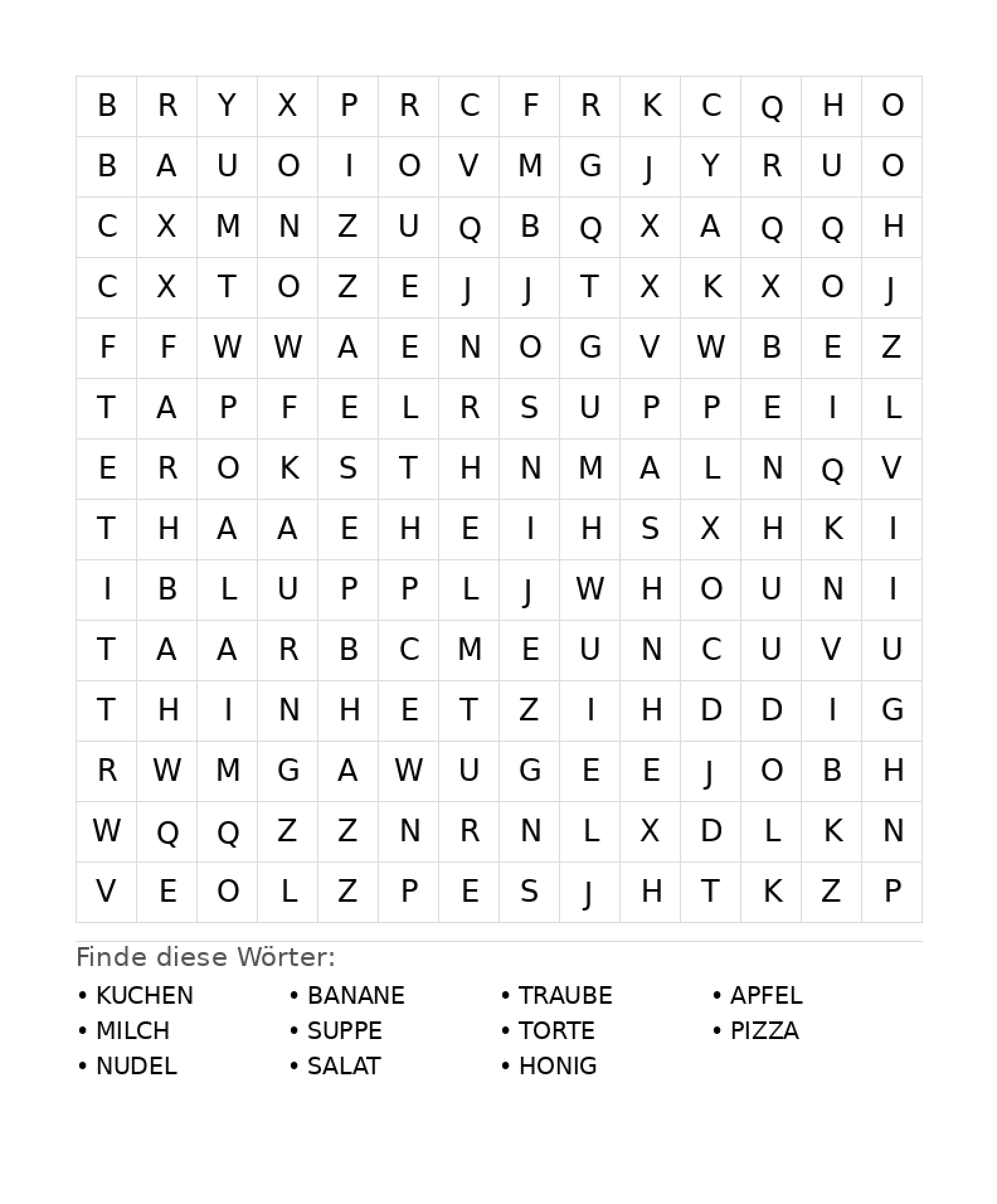Wortsuchrätsel Wortsuchrätsel: Essen für Teenager aus der Kategorie Wortsuchrätsel - kostenlos ausdrucken