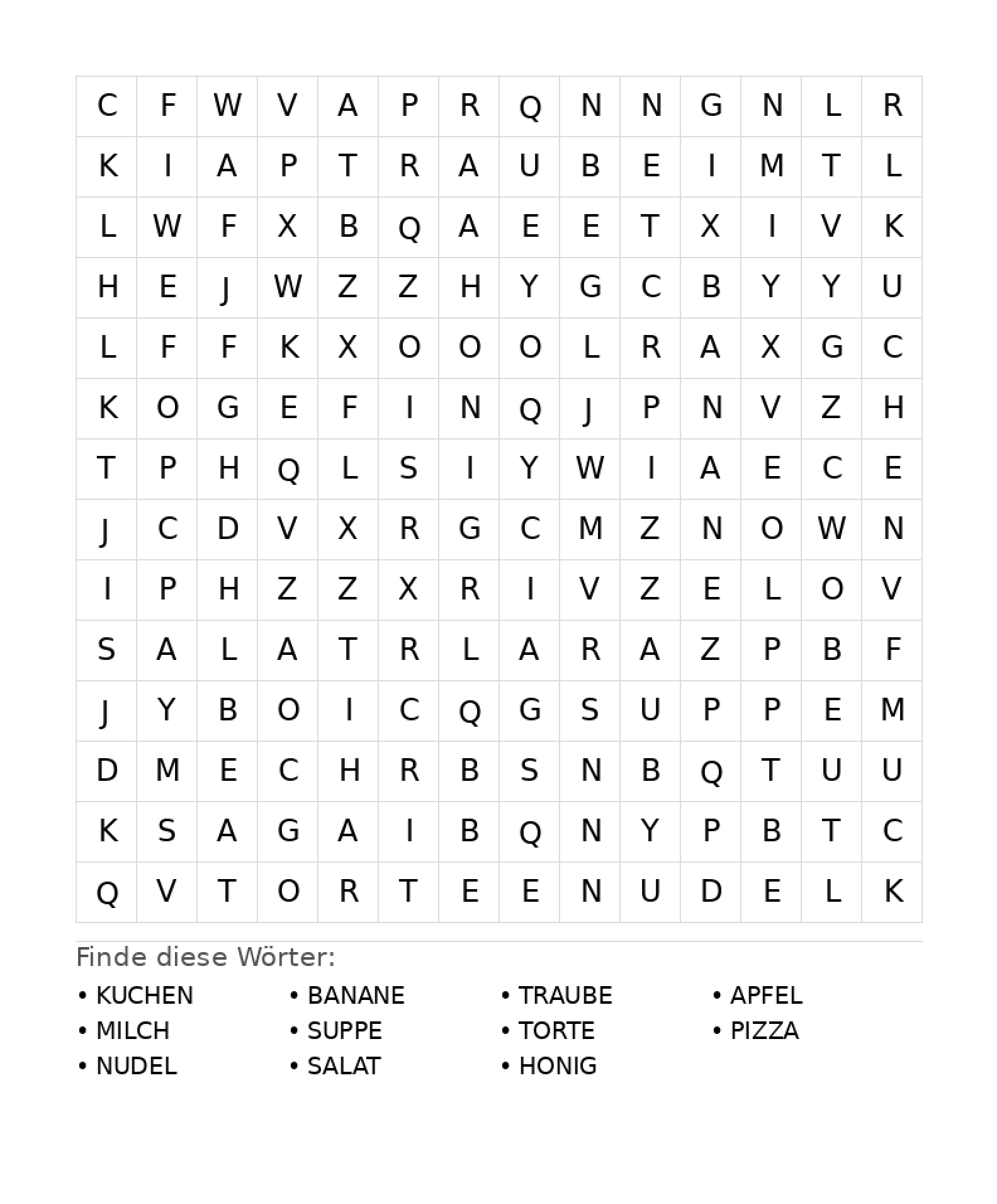 Wortsuchrätsel Wortsuchrätsel: Essen für Teenager aus der Kategorie Wortsuchrätsel - kostenlos ausdrucken