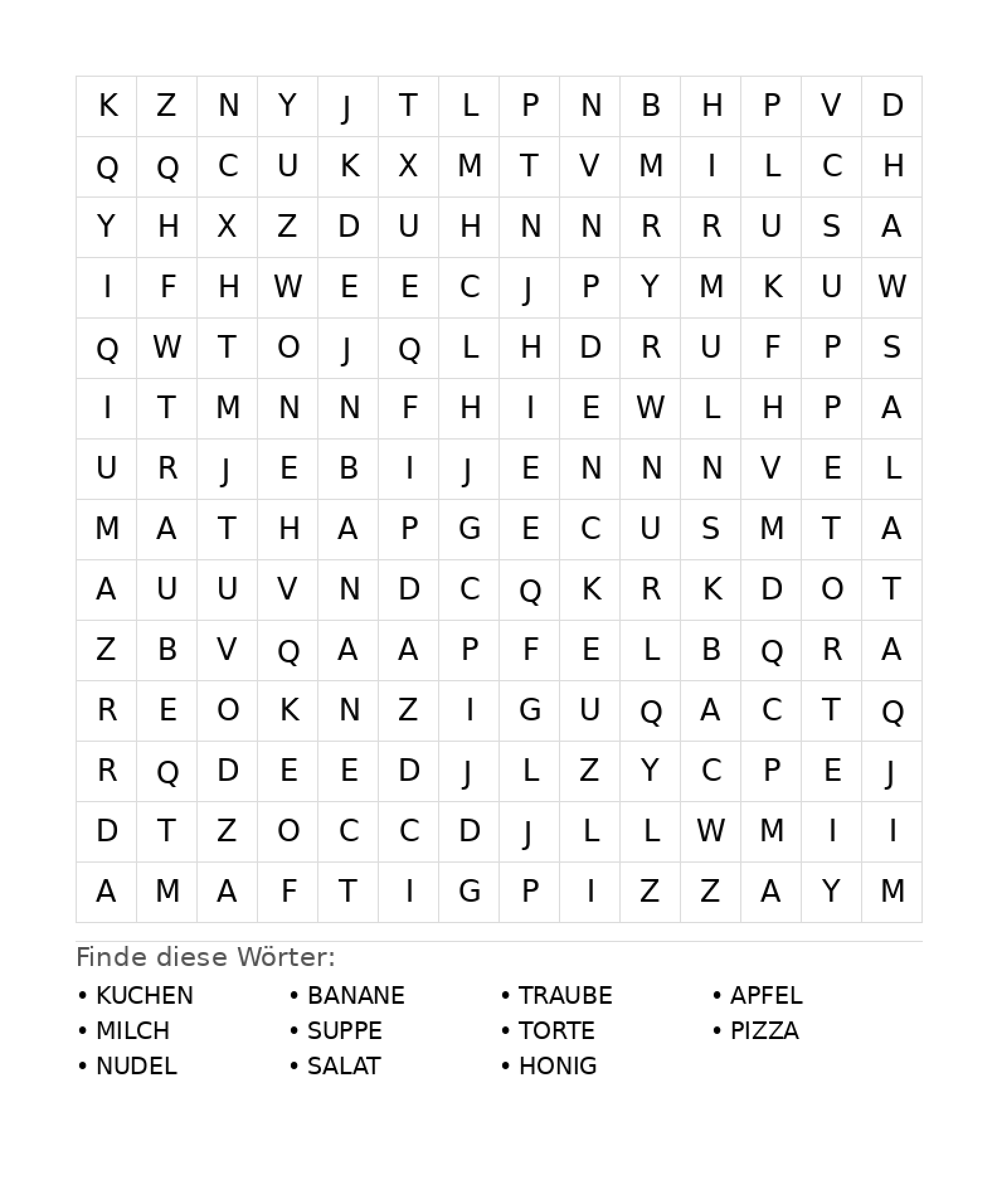 Wortsuchrätsel Wortsuchrätsel: Essen für Teenager aus der Kategorie Wortsuchrätsel - kostenlos ausdrucken