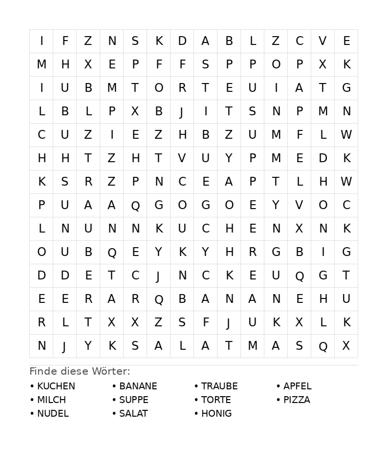 Wortsuchrätsel Wortsuchrätsel: Essen für Teenager aus der Kategorie Wortsuchrätsel - kostenlos ausdrucken