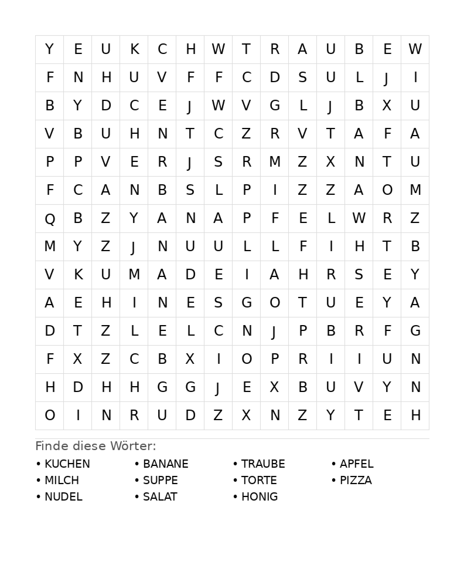 Wortsuchrätsel Wortsuchrätsel: Essen für Teenager aus der Kategorie Wortsuchrätsel - kostenlos ausdrucken