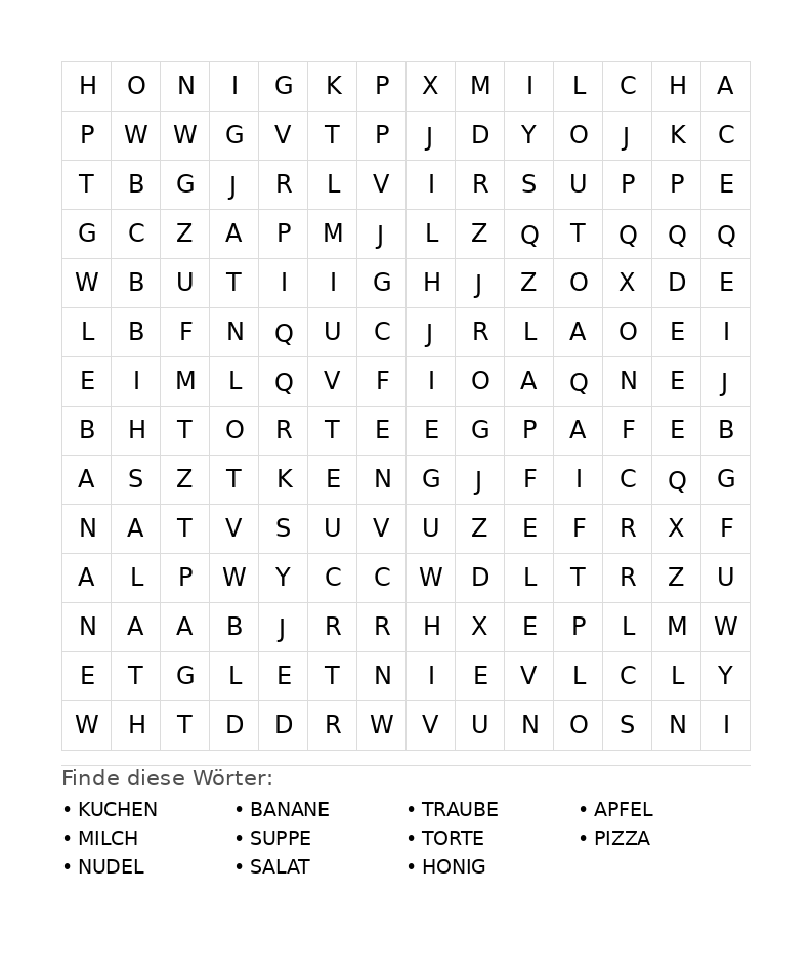 Wortsuchrätsel Wortsuchrätsel: Essen für Teenager aus der Kategorie Wortsuchrätsel - kostenlos ausdrucken