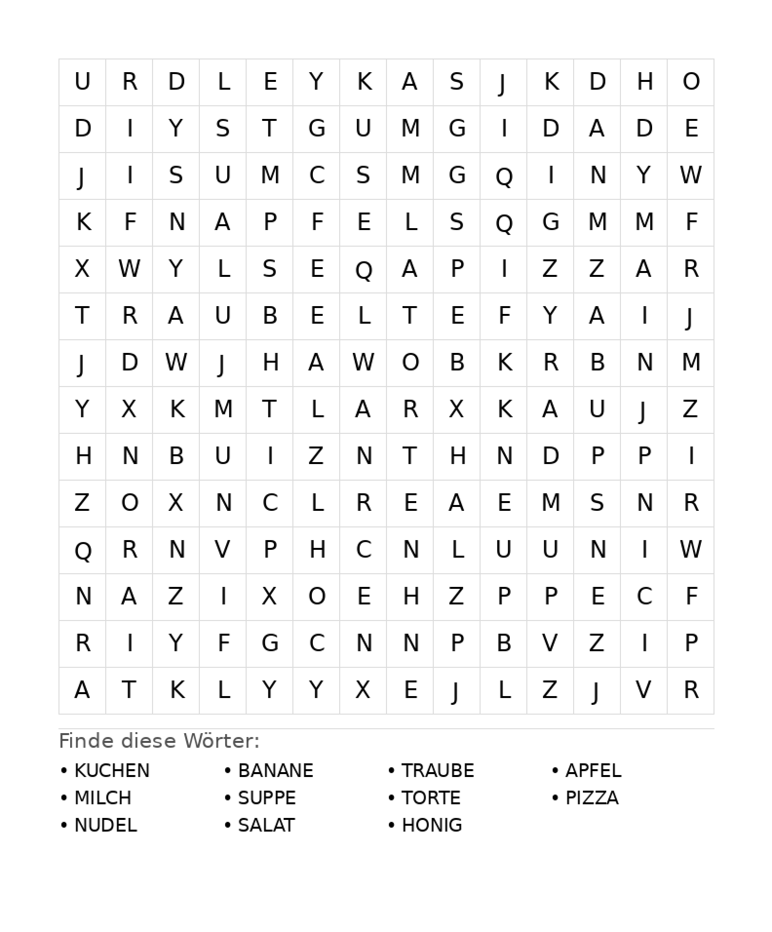Wortsuchrätsel Wortsuchrätsel: Essen für Teenager aus der Kategorie Wortsuchrätsel - kostenlos ausdrucken