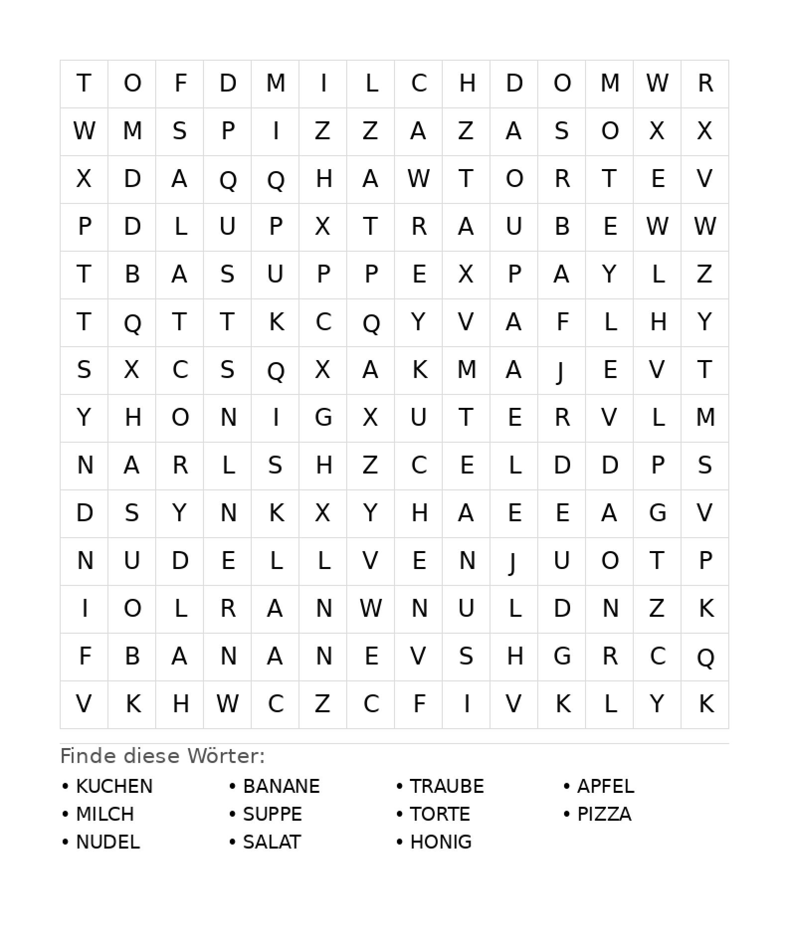 Wortsuchrätsel Wortsuchrätsel: Essen für Teenager aus der Kategorie Wortsuchrätsel - kostenlos ausdrucken