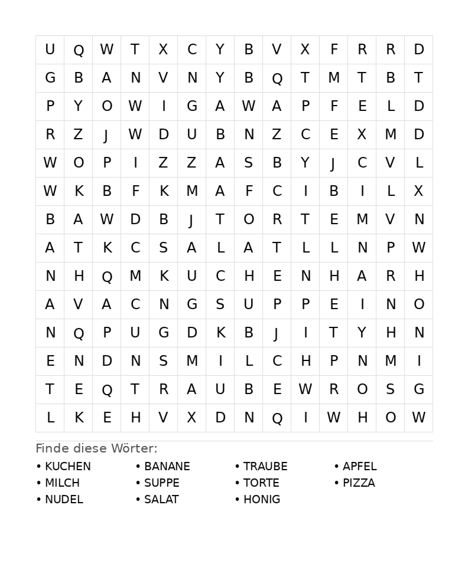 Wortsuchrätsel Wortsuchrätsel: Essen für Teenager aus der Kategorie Wortsuchrätsel - kostenlos ausdrucken