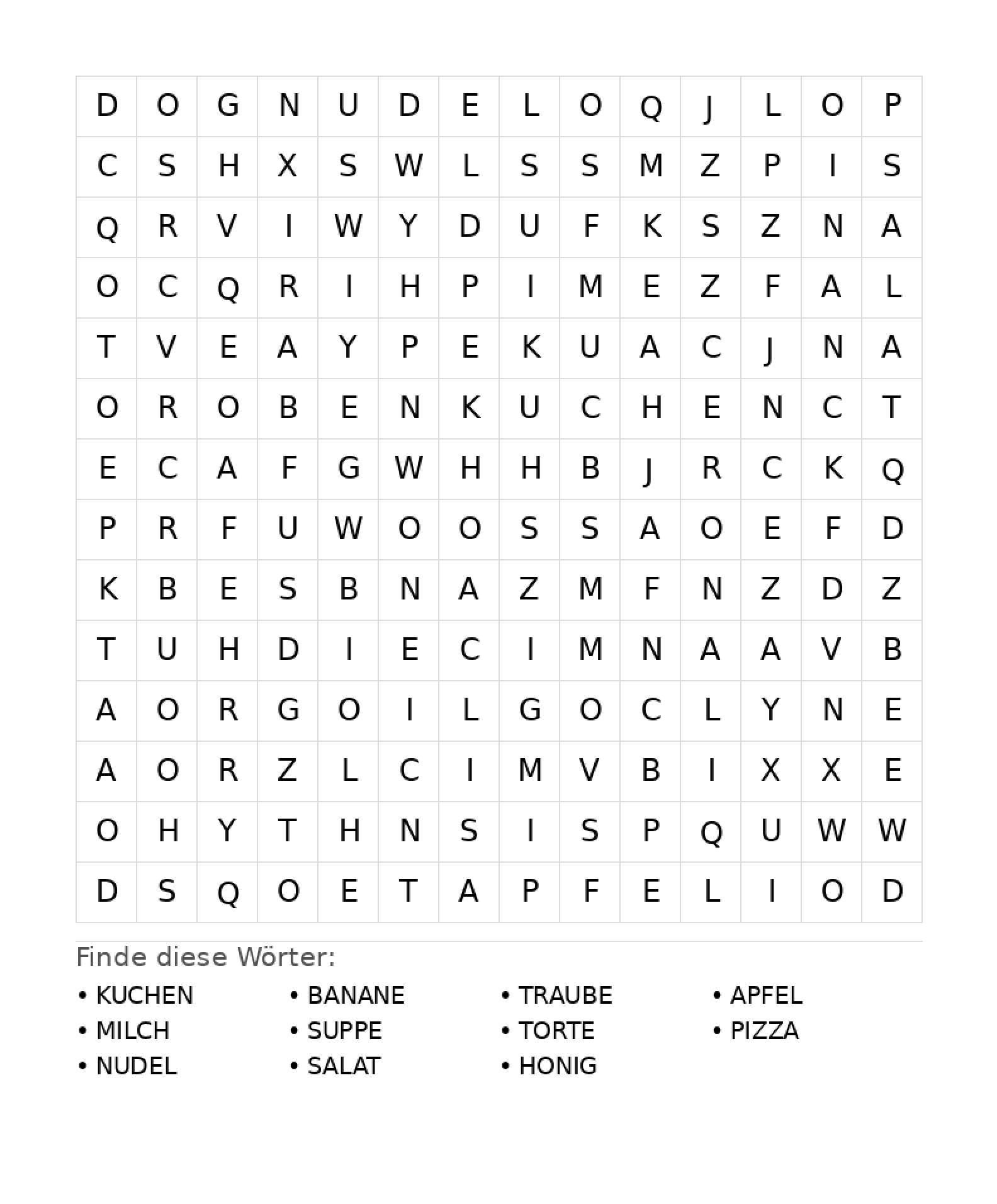 Wortsuchrätsel Wortsuchrätsel: Essen für Teenager aus der Kategorie Wortsuchrätsel - kostenlos ausdrucken