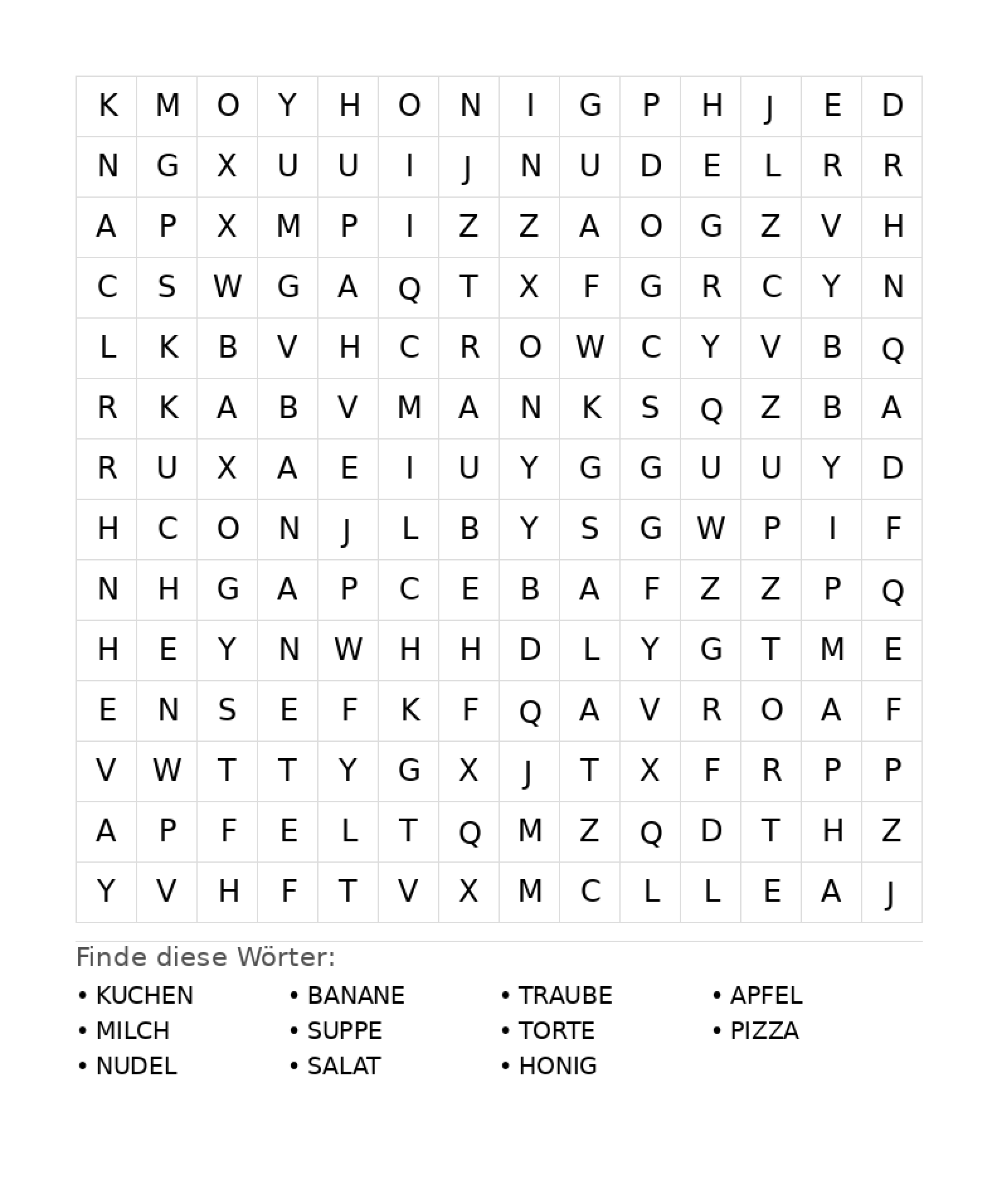 Wortsuchrätsel Wortsuchrätsel: Essen für Teenager aus der Kategorie Wortsuchrätsel - kostenlos ausdrucken