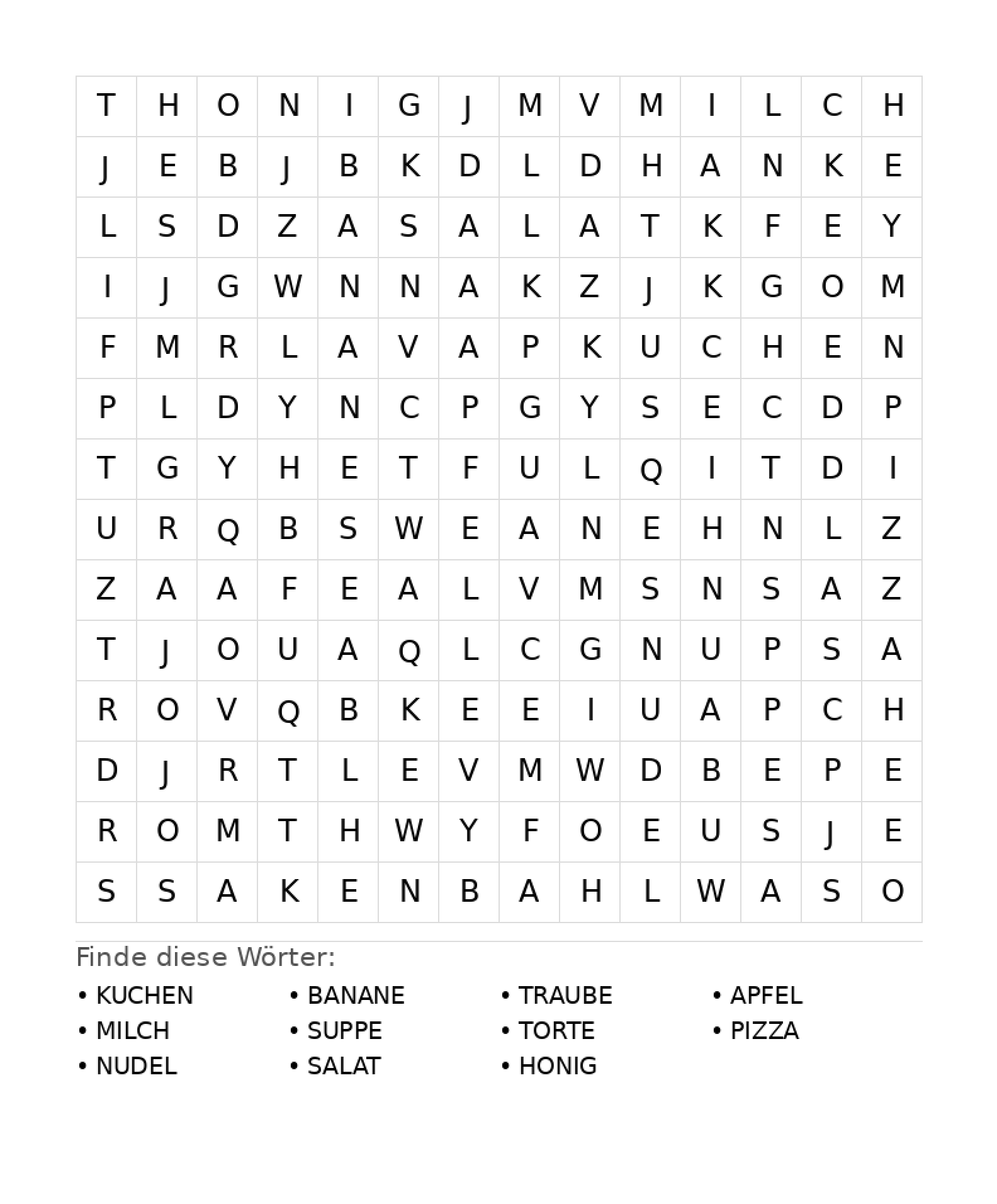 Wortsuchrätsel Wortsuchrätsel: Essen für Teenager aus der Kategorie Wortsuchrätsel - kostenlos ausdrucken