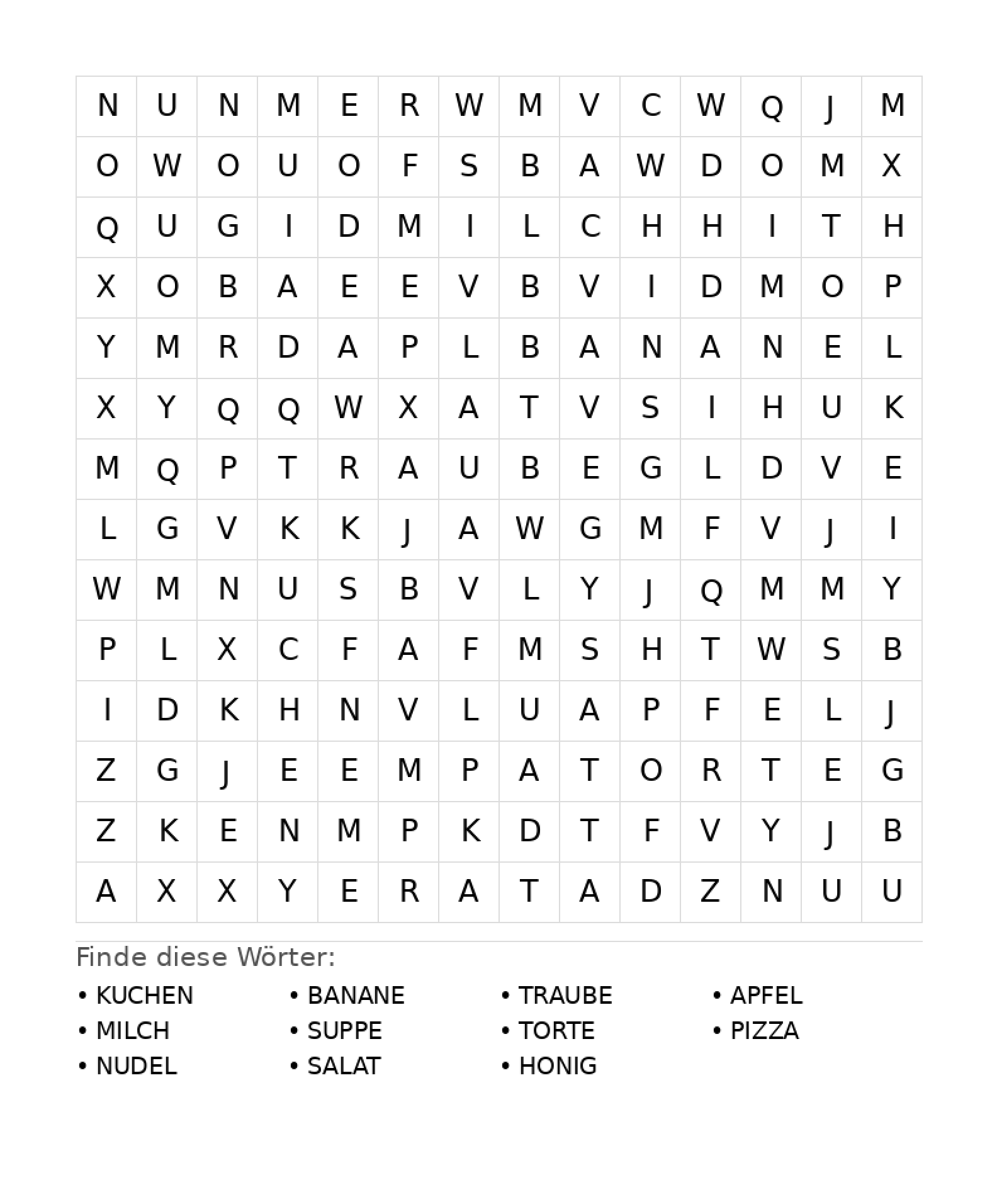 Wortsuchrätsel Wortsuchrätsel: Essen für Teenager aus der Kategorie Wortsuchrätsel - kostenlos ausdrucken