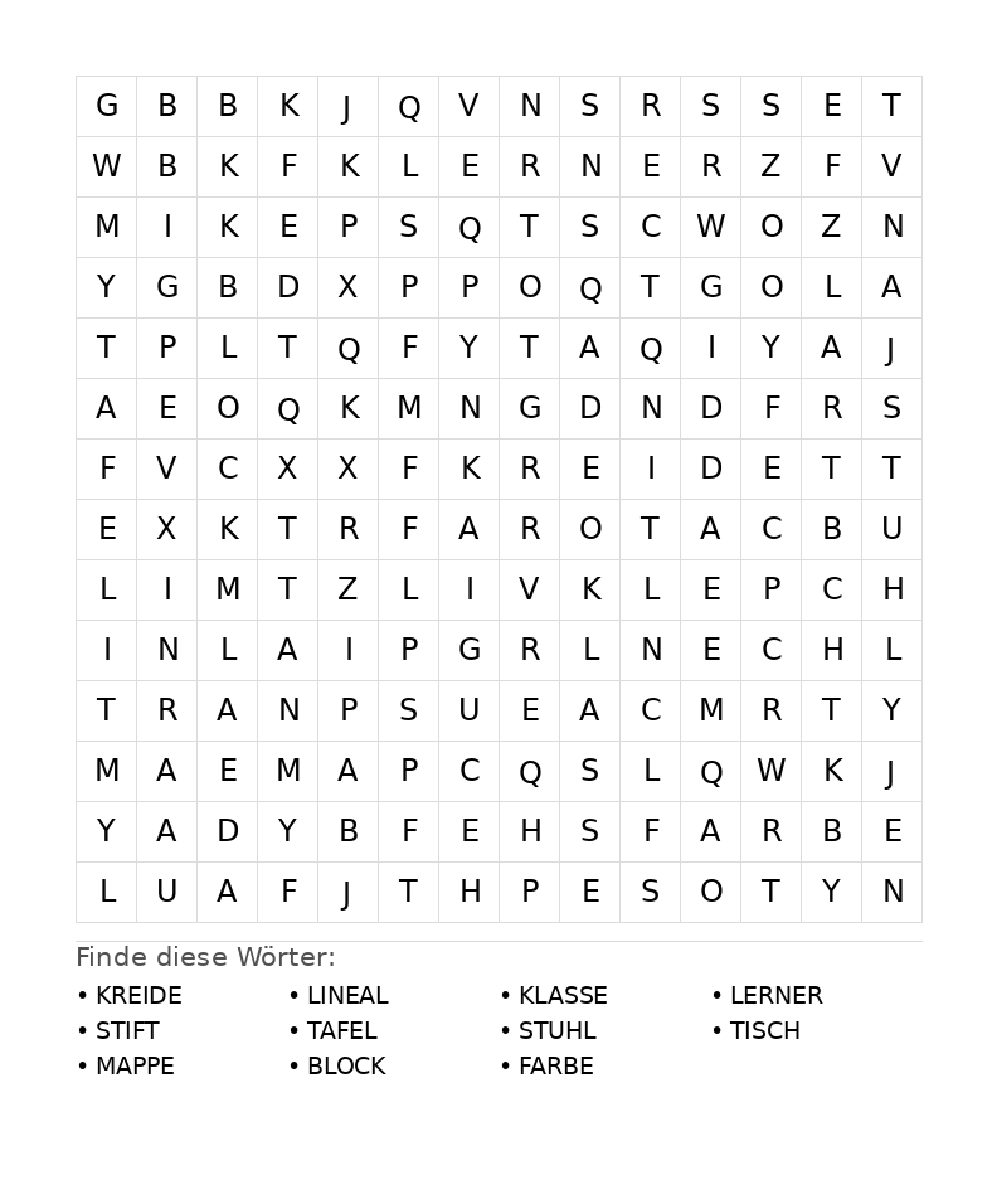 Wortsuchrätsel Wortsuchrätsel: Schule für Teenager aus der Kategorie Wortsuchrätsel - kostenlos ausdrucken