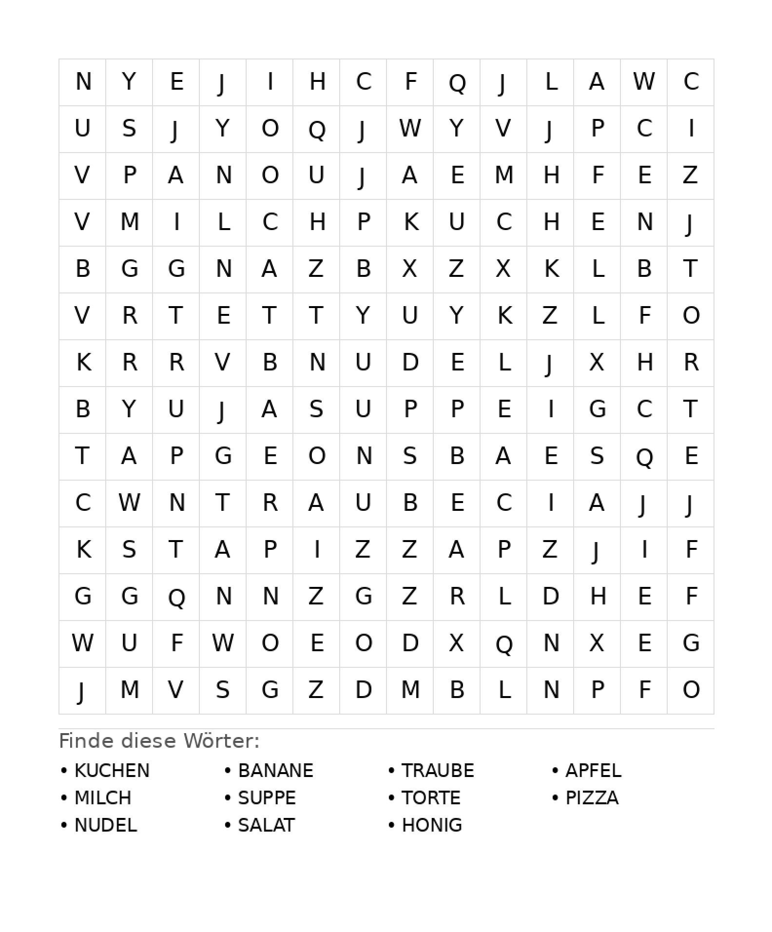 Wortsuchrätsel Wortsuchrätsel: Essen für Teenager aus der Kategorie Wortsuchrätsel - kostenlos ausdrucken